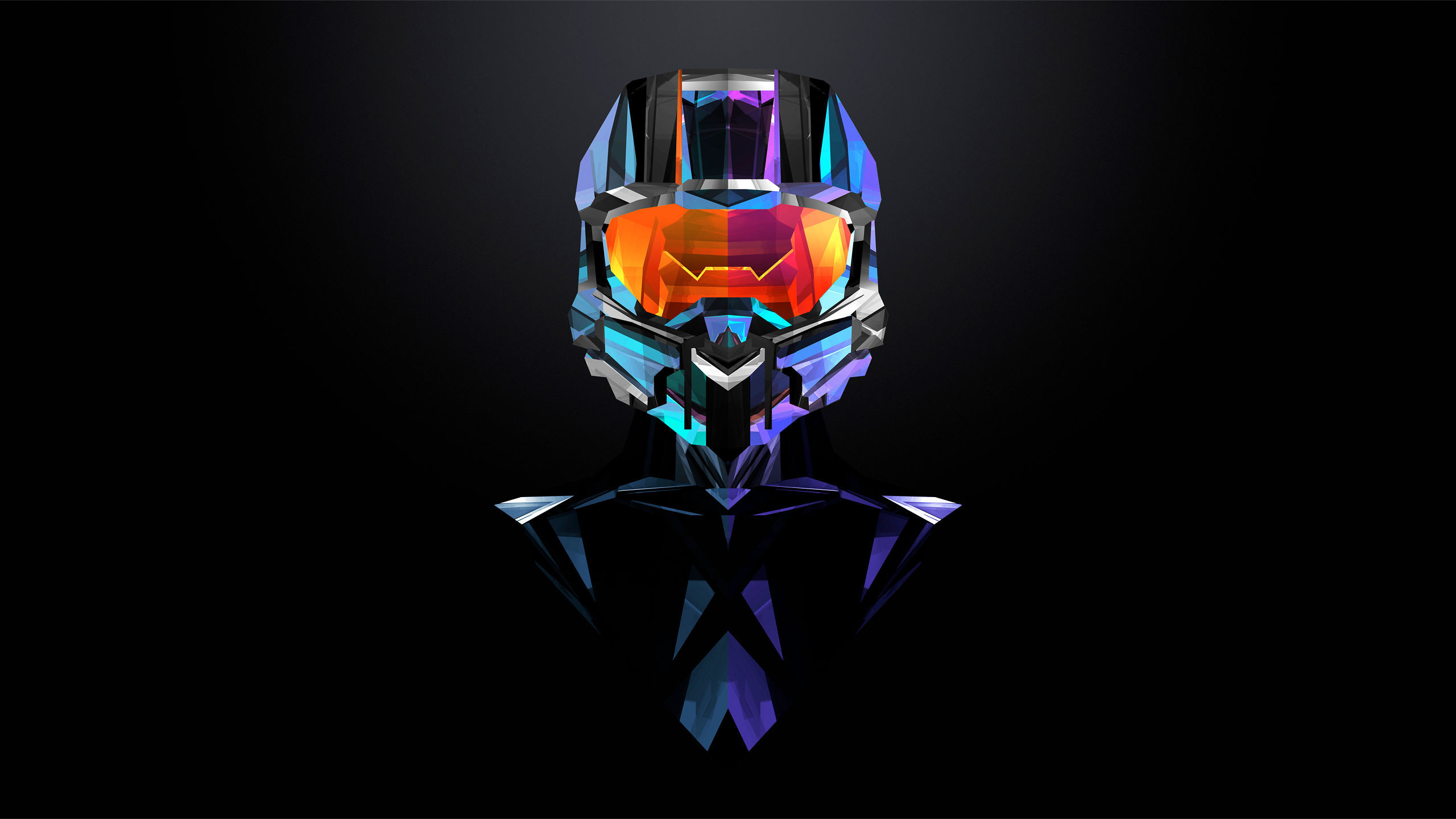 Master Chief, Halo, Low poly, Justin Maller, 16:9 2K, sfondo widescreen