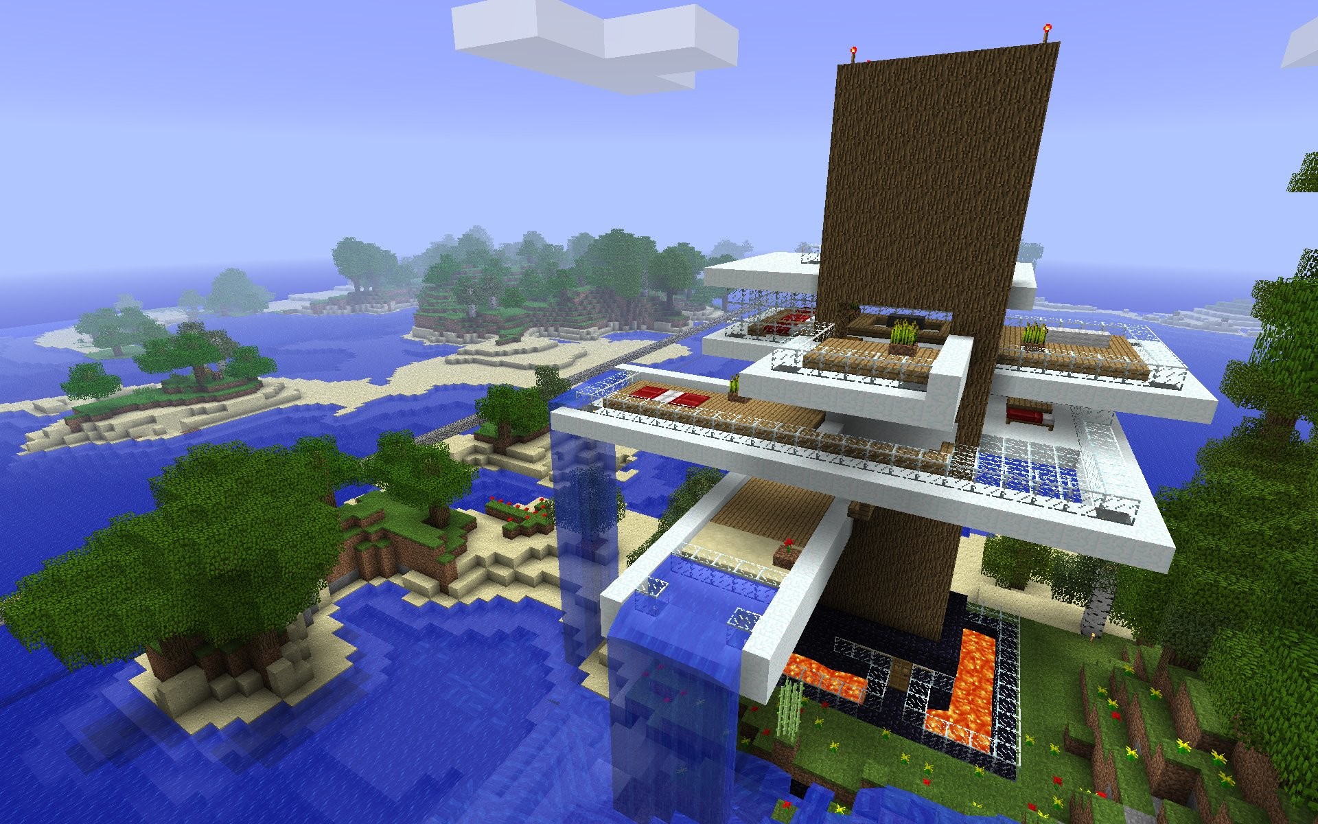 Minecraft, Villa moderna, Costruzione, Isole, 1920x1200, immagine di sfondo