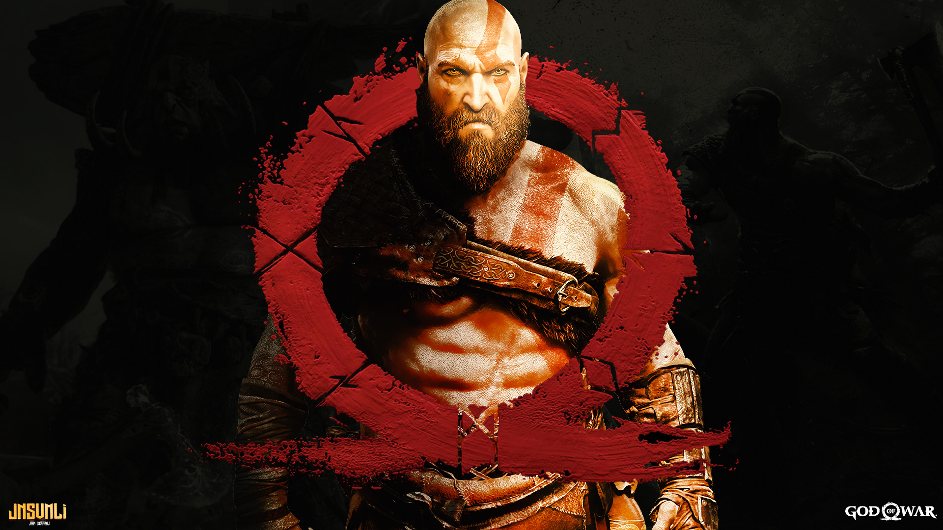 Kratos, God of War (2018), Logo, Barba, 1920x1080, sfondo per PC