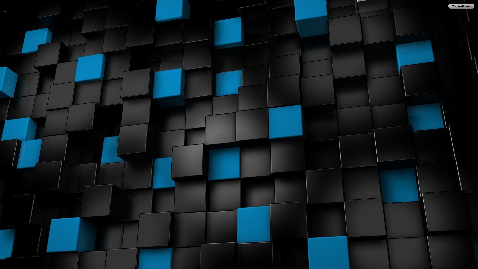 Cubi 3D, Azzurro, Rendering, Sfondo nero, 1920x1080, wallpaper desktop