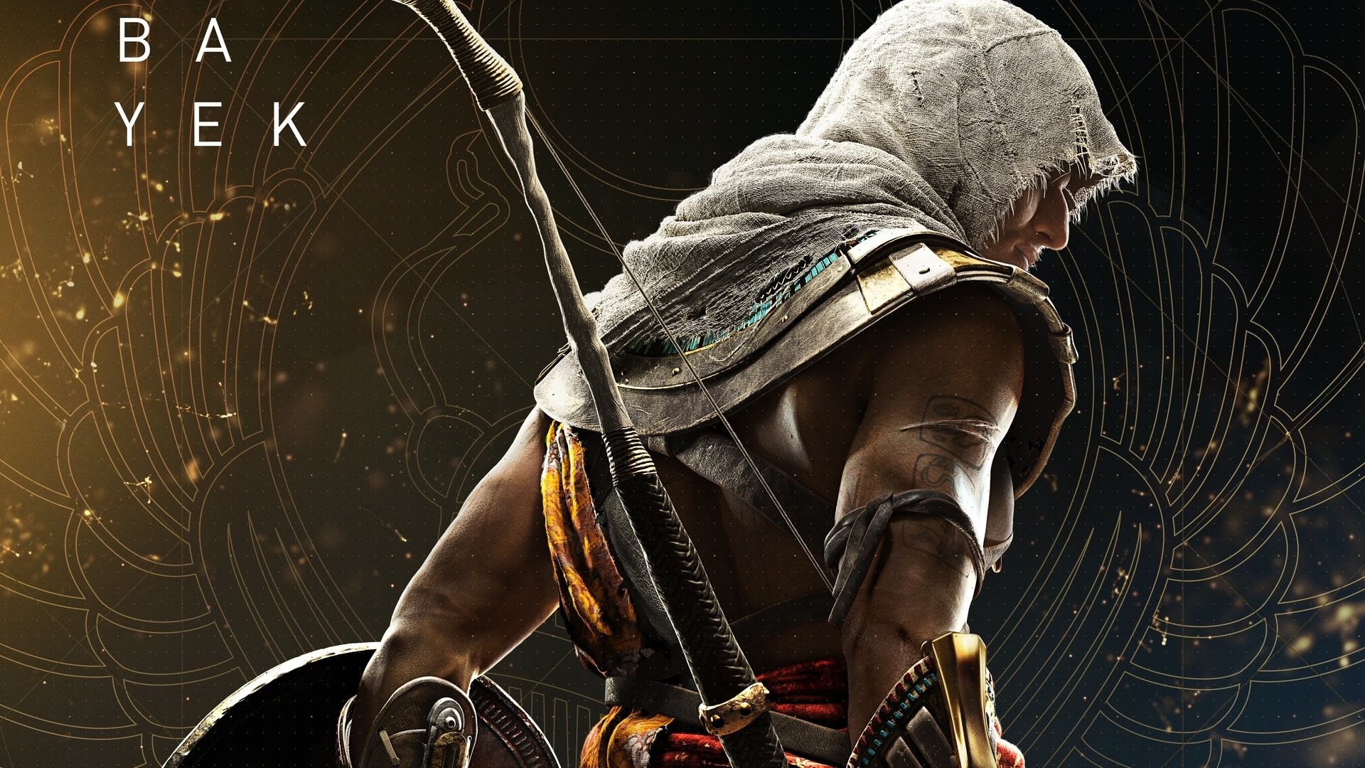 Bayek, Assassin's Creed Origins, Arco, Sfondo scuro, Full HD, wallpaper per PC