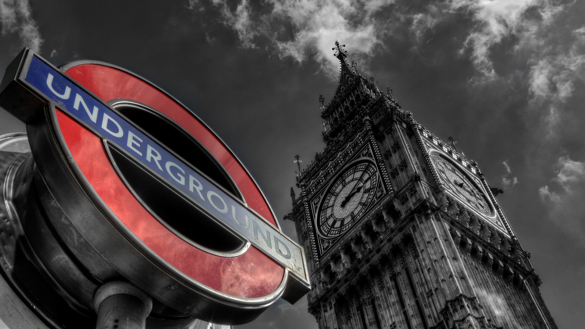 London Underground, Big Ben, Londra, Bianco e nero, 1920x1080, immagine di sfondo