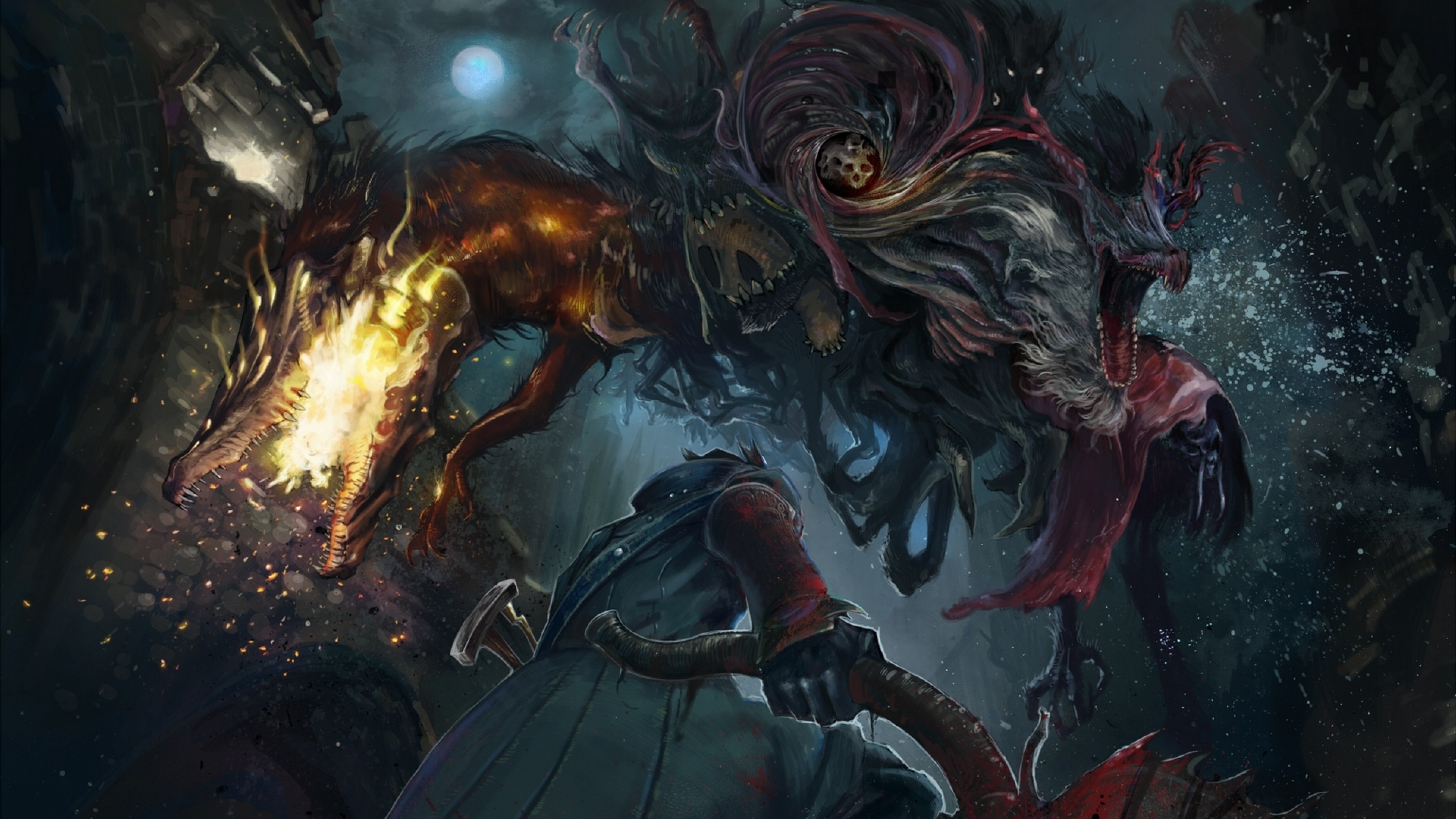Bloodborne, Bestia, Fuoco, Fan art, 4K, sfondo per portatile