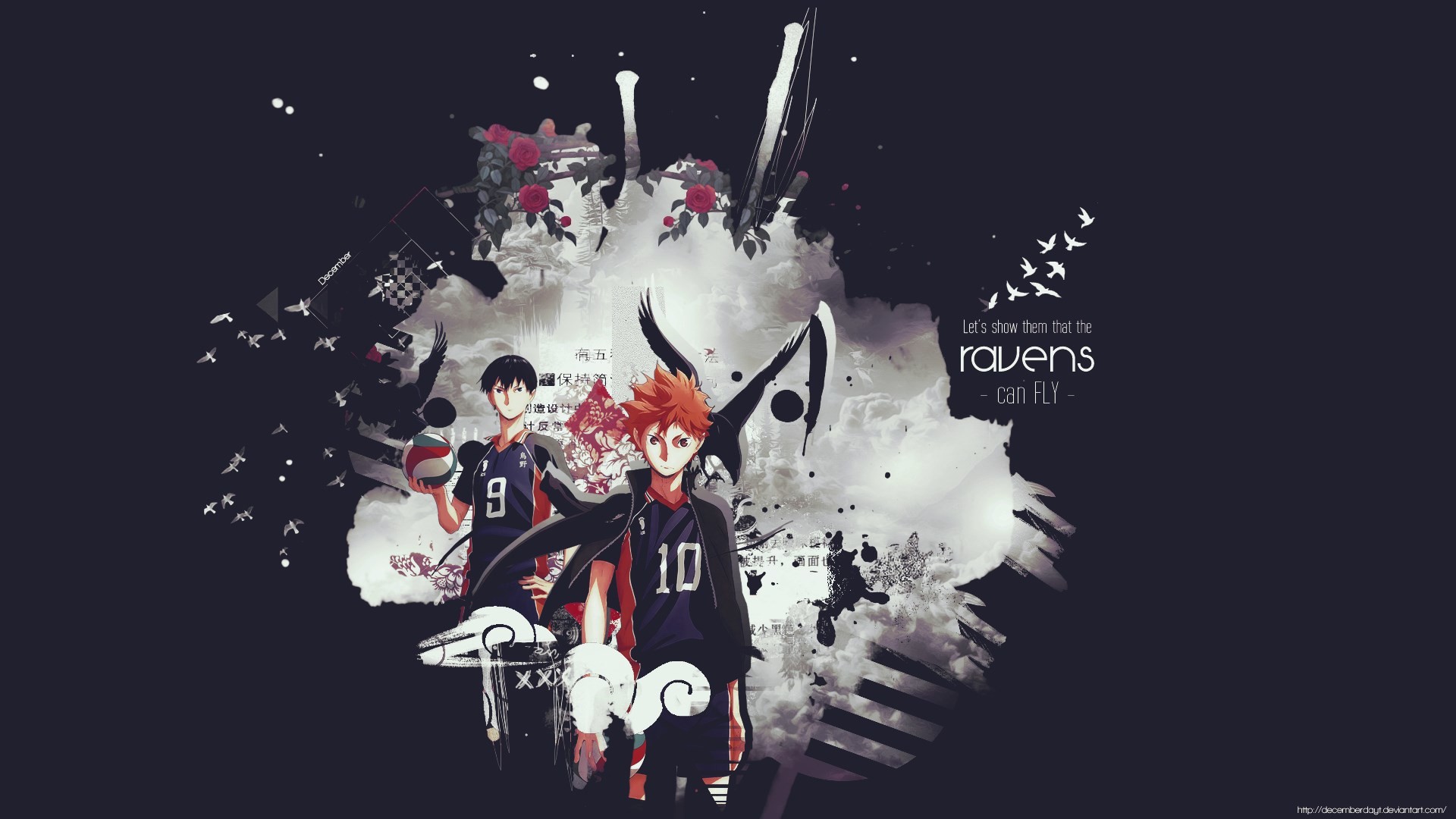 Shoyo Hinata, Tobio Kageyama, Haikyu!!, Ravens, Sfondo scuro, 16:9 Full HD, wallpaper widescreen