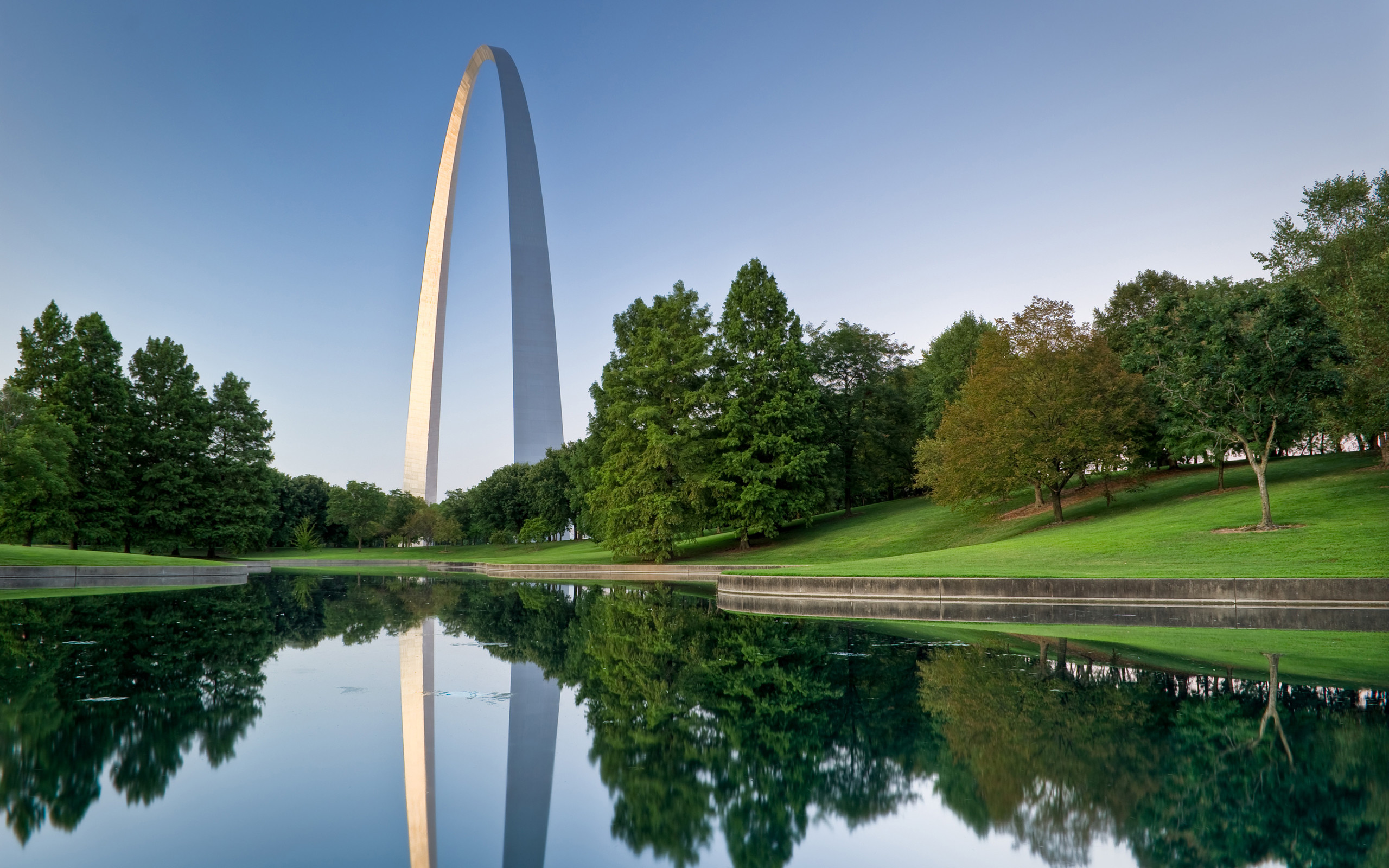Gateway Arch, St. Louis, Missouri, Laghetto, Riflesso, 2K, sfondo per PC e portatile