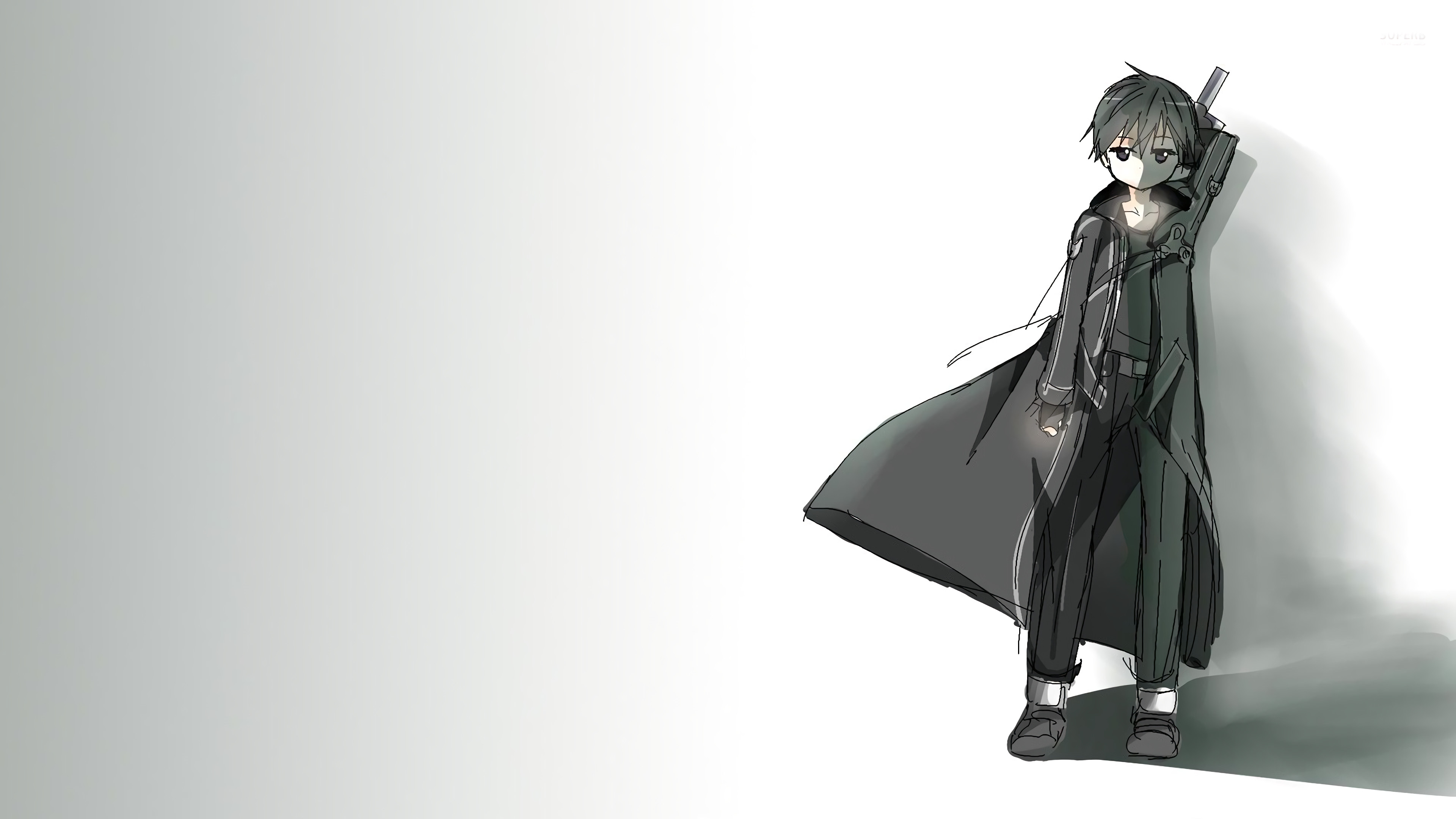 Kirito, Sword Art Online, Cappotto nero, Sfondo bianco, 4K, wallpaper per portatile