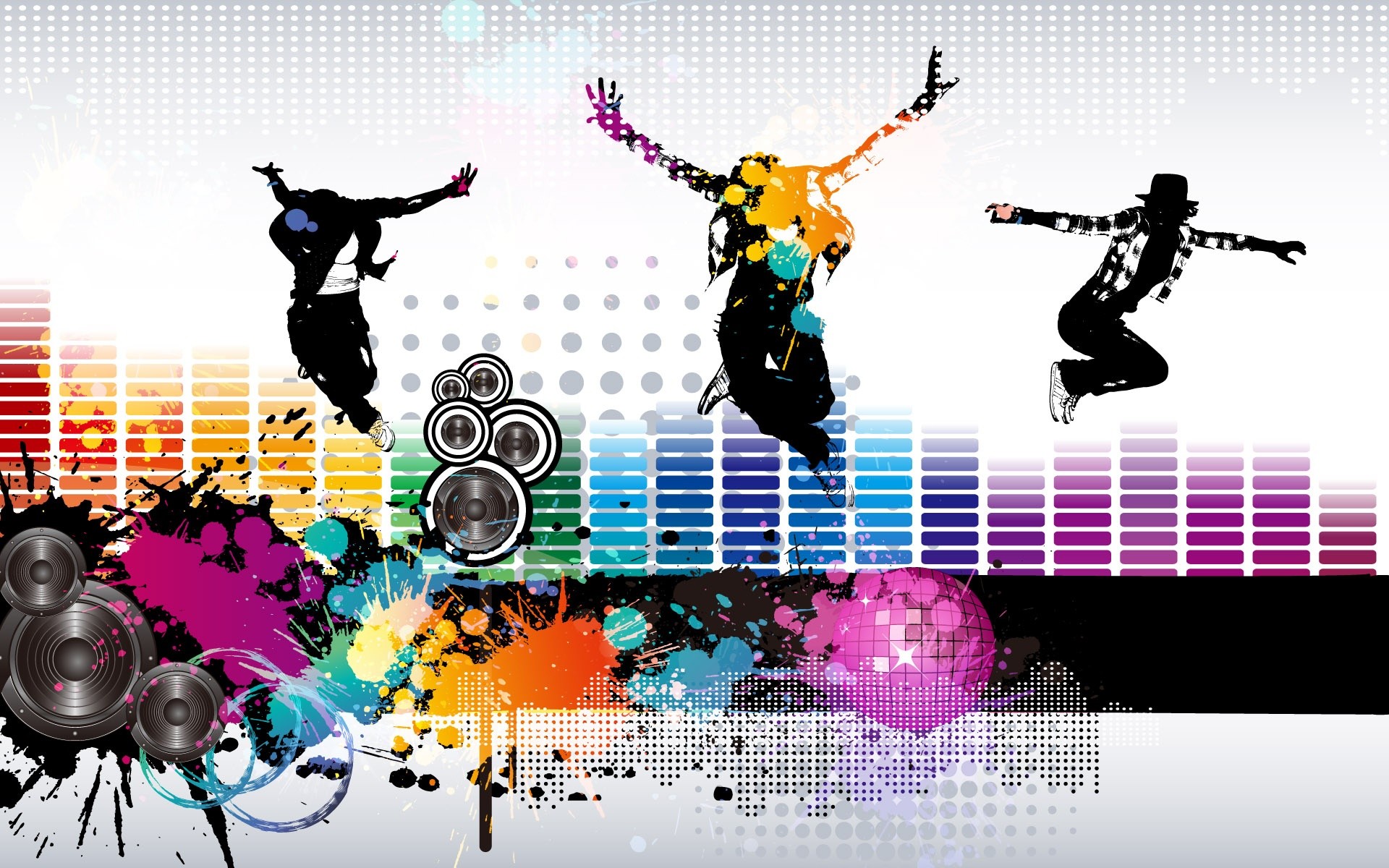 Ballerini, Silhouette, Equalizzatore, Schizzi di colore, Musica, sfondo MacBook Pro