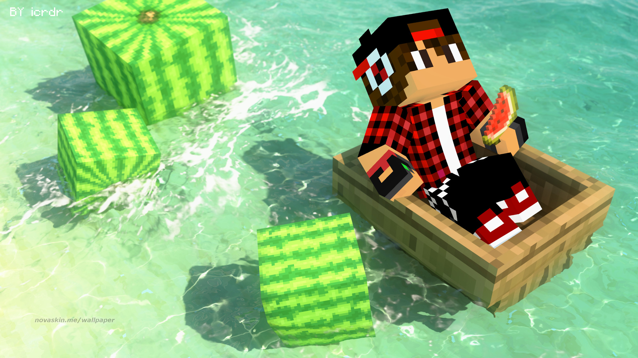 Minecraft, Novaskin, Barca, Angurie, Acqua, Full HD, sfondo per PC e portatile