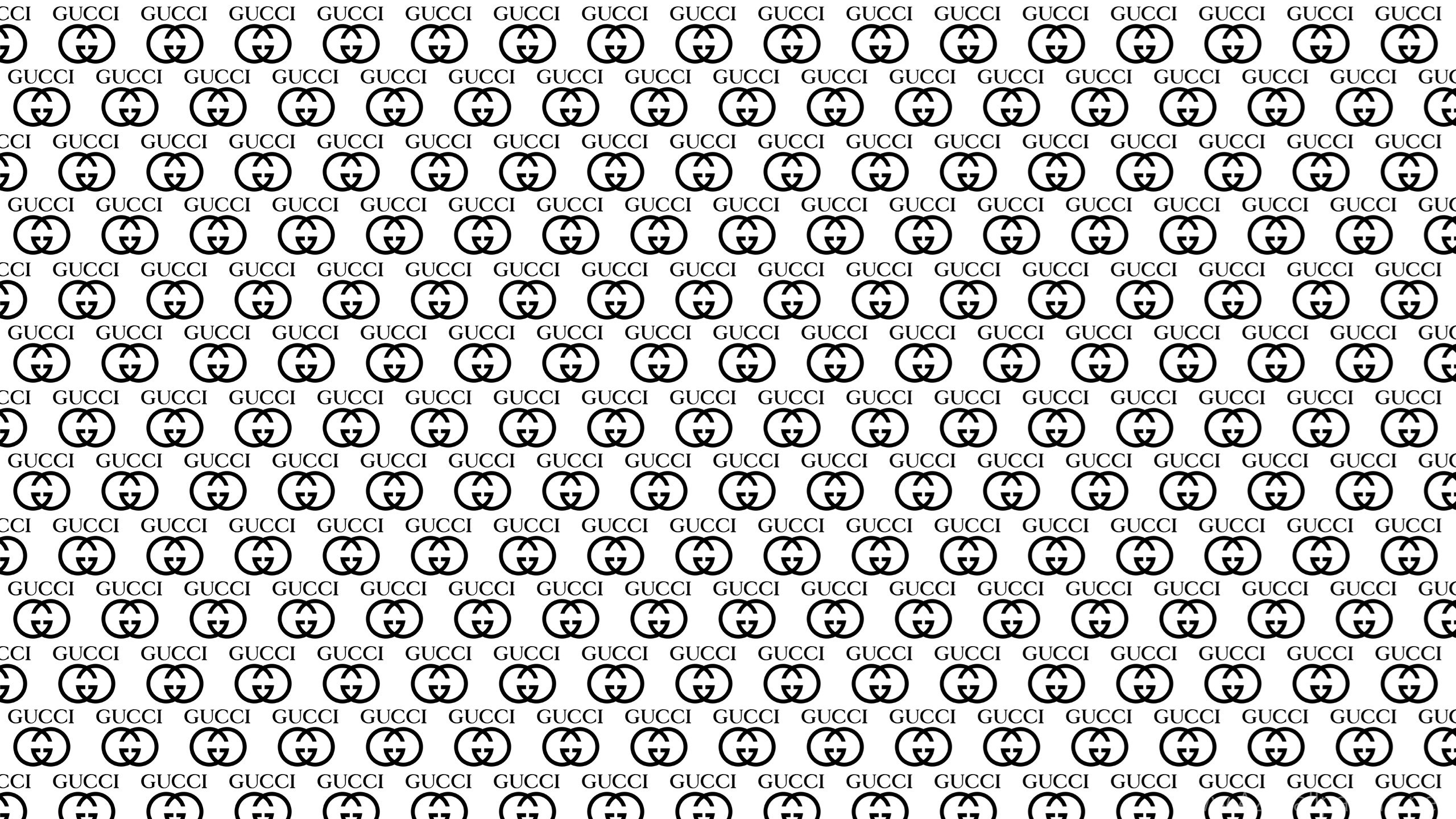 Gucci, Logo GG, Motivo ripetuto, Bianco e nero, 2K 1440p, sfondo desktop