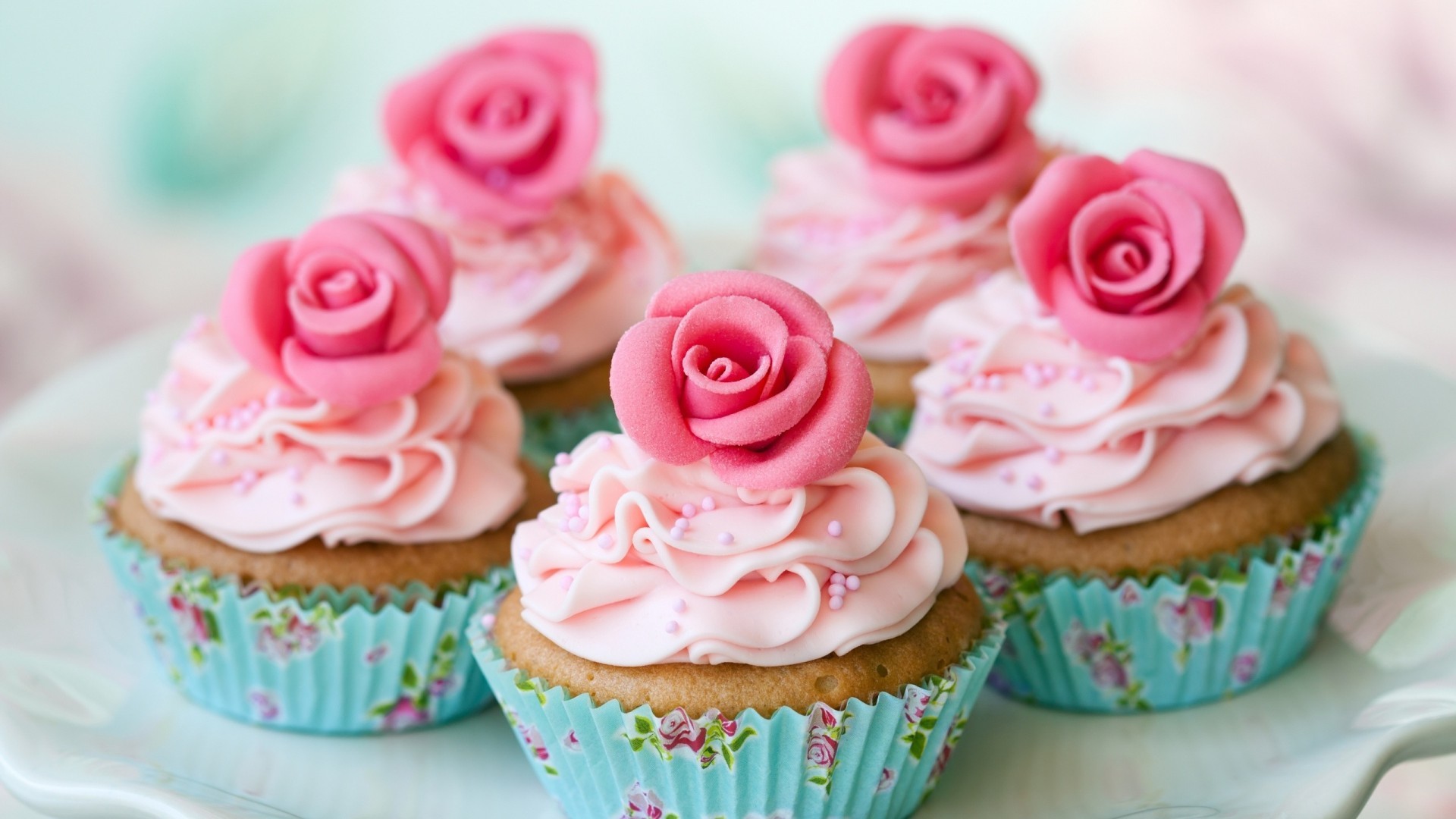 Cupcake, Rose di zucchero, Glassa rosa, Pastello, Full HD, sfondo per PC e portatile