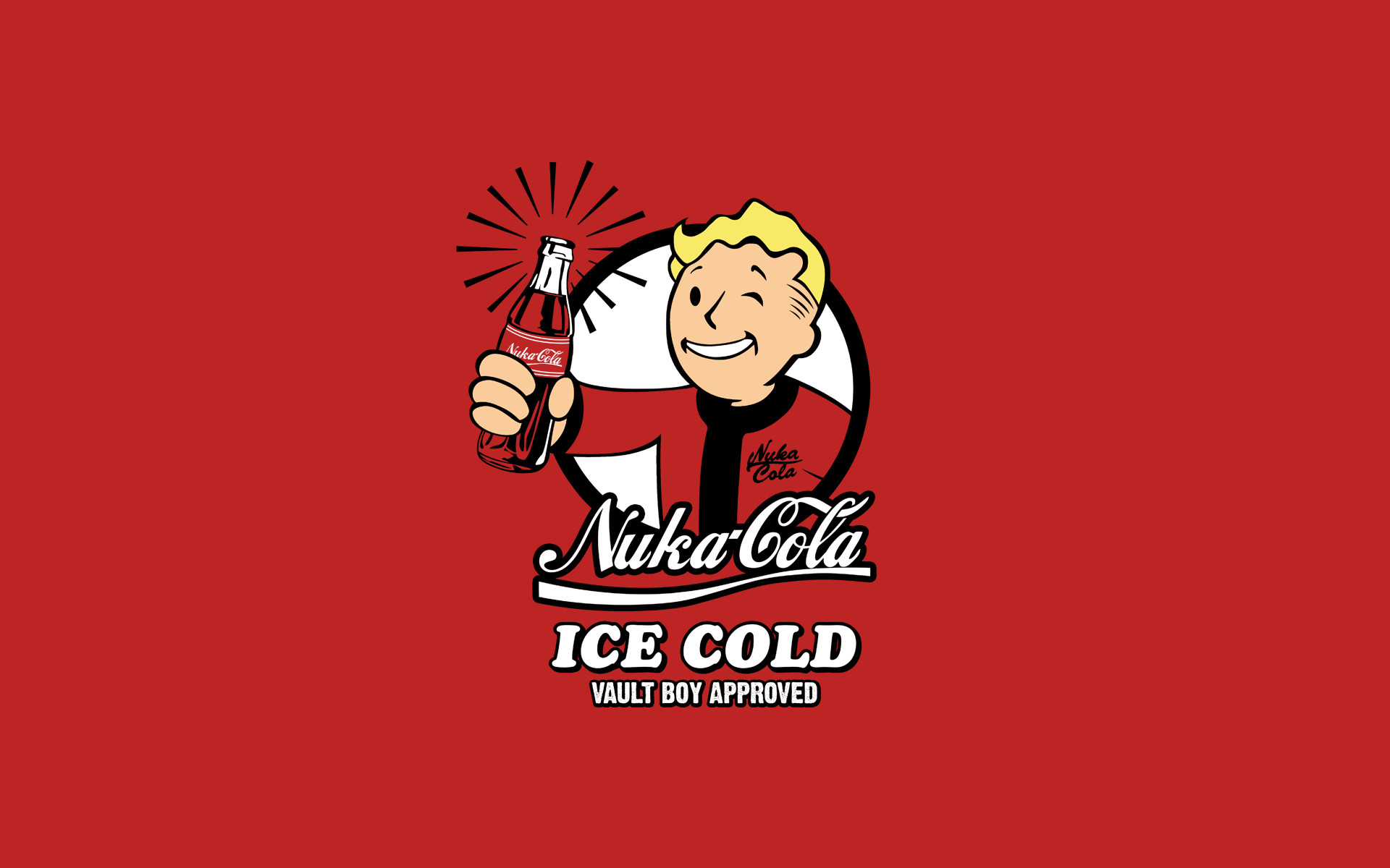 Nuka-Cola, Vault Boy, Fallout, Sfondo rosso, 16:10 Full HD, wallpaper widescreen