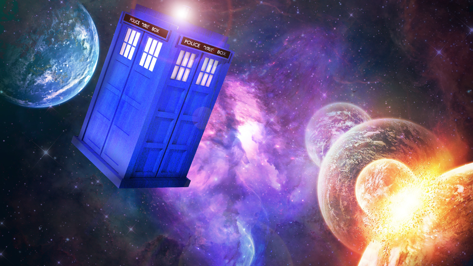 TARDIS, Doctor Who, Pianeti, Spazio, Nebulosa, Full HD 1080p, sfondo desktop