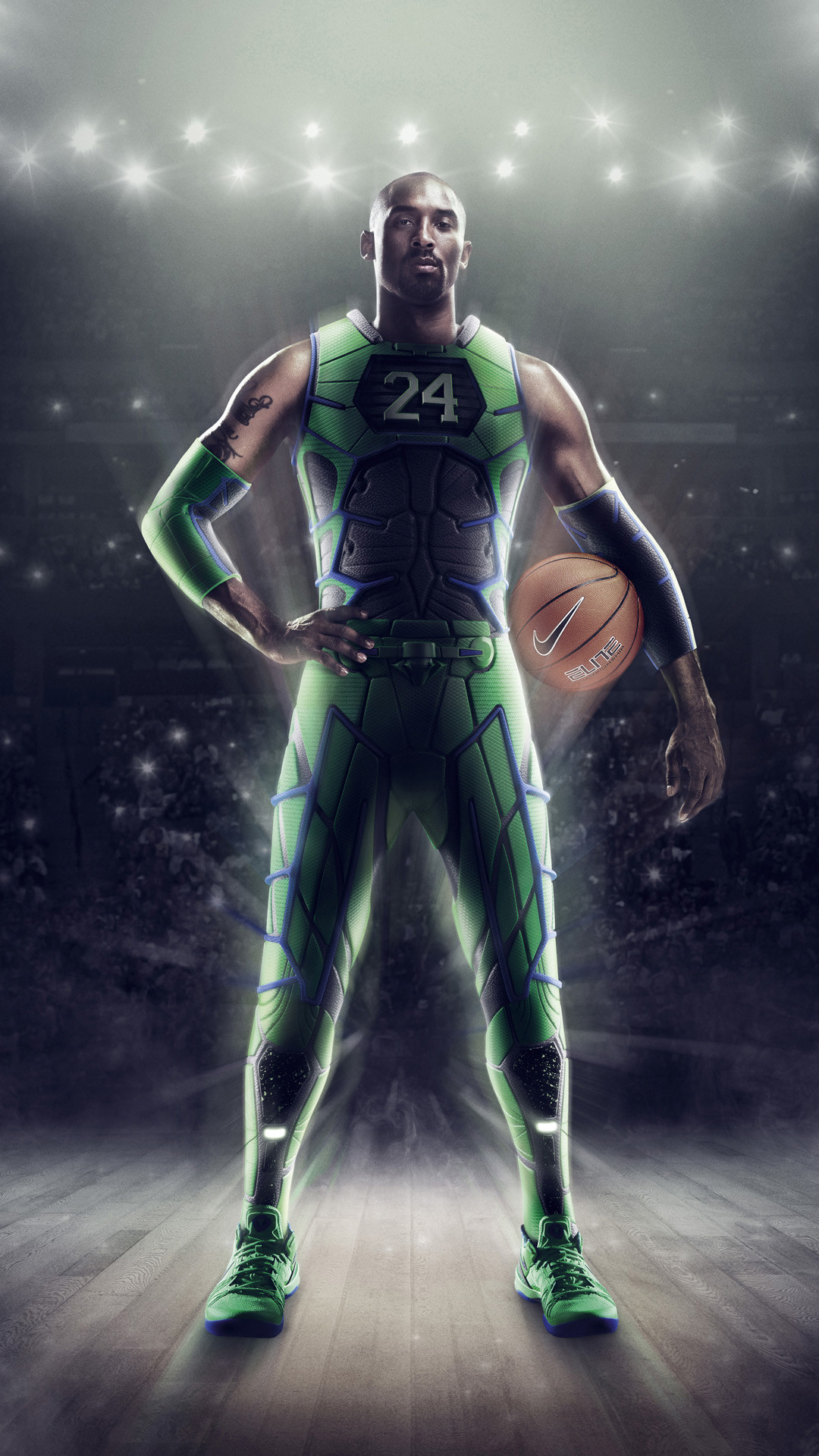 Kobe Bryant, Nike, Sfondo scuro, Riflettori, Full HD, schermata di blocco del cellulare