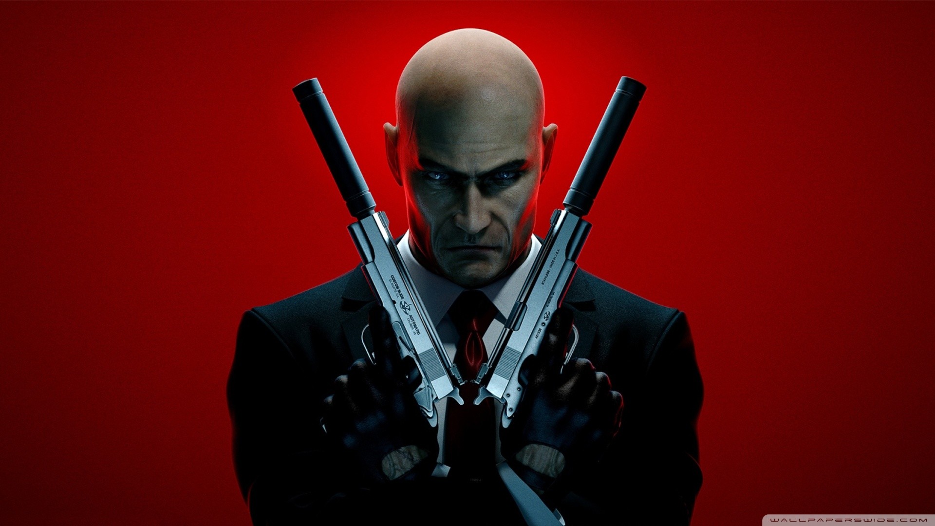 Hitman: Absolution, Agente 47, Silverballer, Sfondo rosso, Full HD, wallpaper per PC