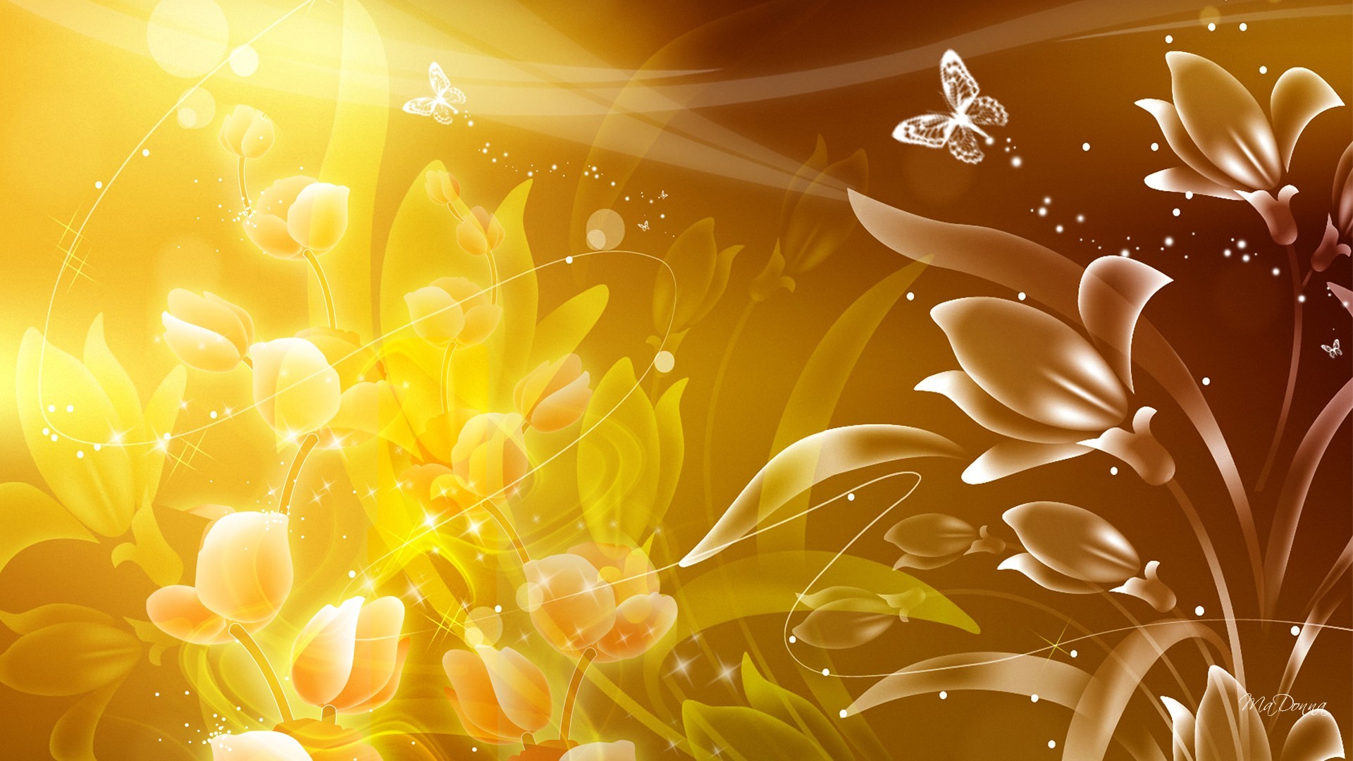 Motivi floreali, Farfalle, Oro, 1920x1080, immagine di sfondo