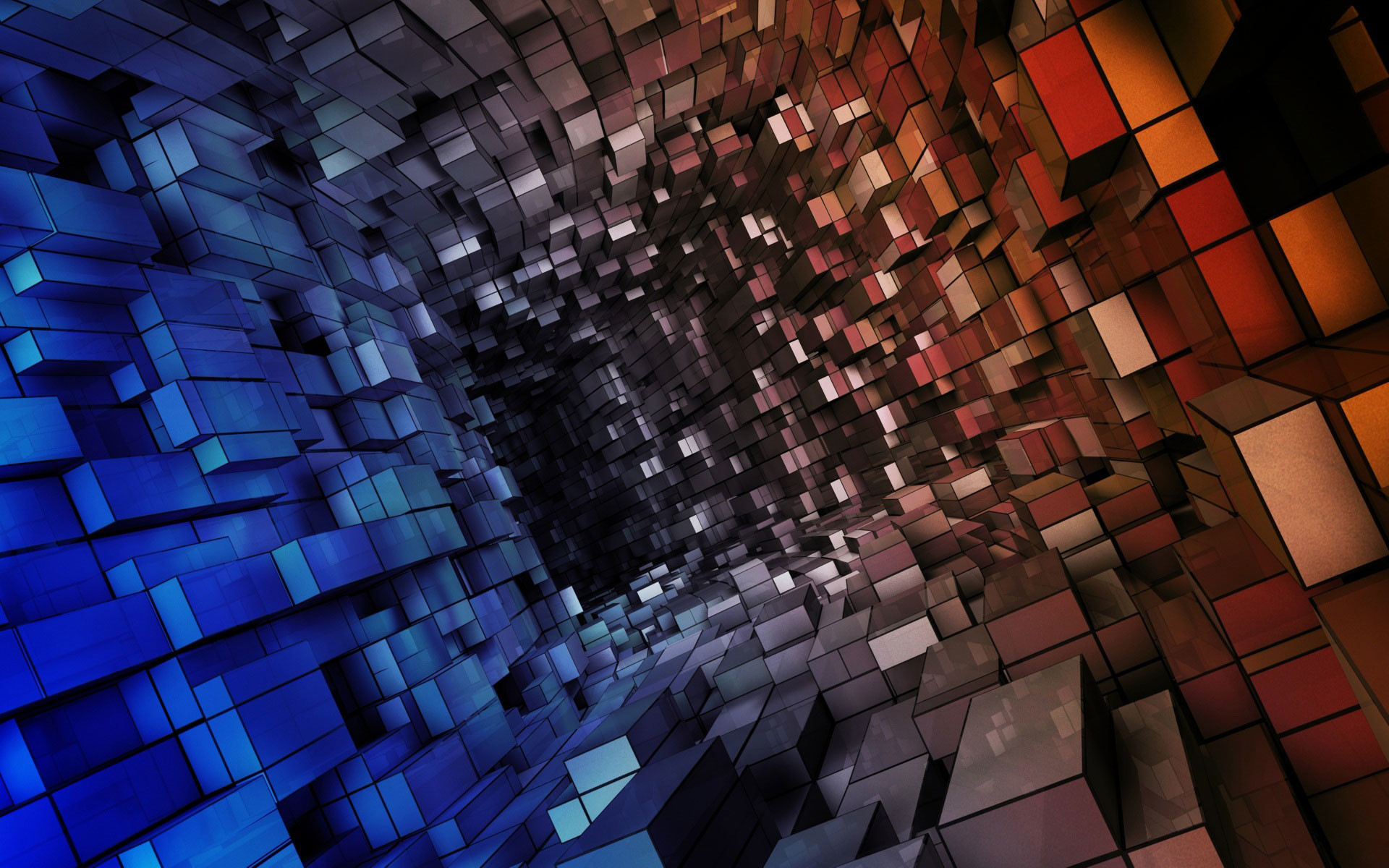 Cubi, Tunnel, Rendering 3D, Blu, 1920x1200, sfondo MacBook Pro