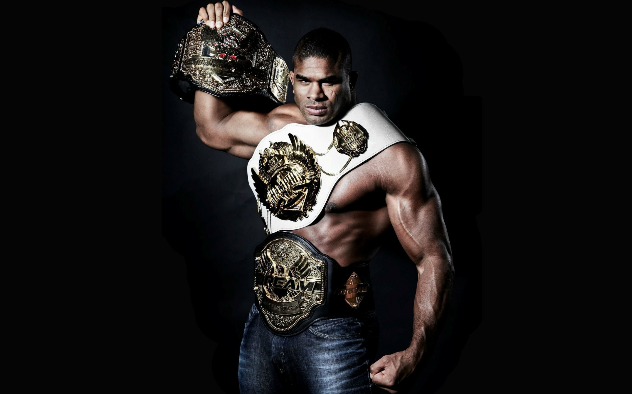 Alistair Overeem, Cinture da campione, Muscoli, Sfondo nero, Full HD, wallpaper per PC