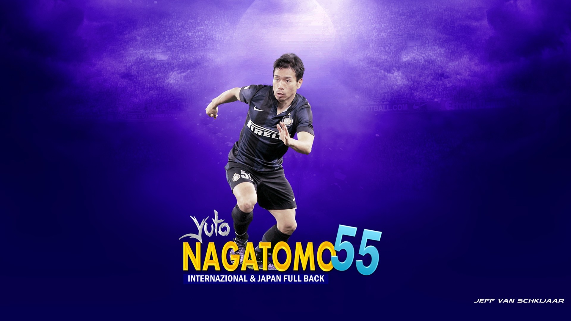 Yuto Nagatomo, Inter, Numero 55, Sfondo viola, Full HD, wallpaper per portatile