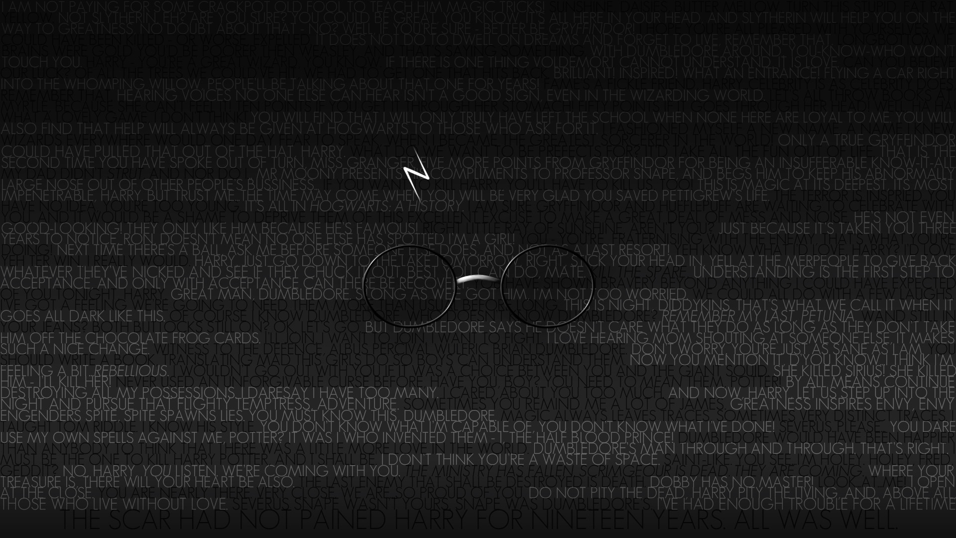Harry Potter, Occhiali, Cicatrice a fulmine, Testo, Minimalista, sfondo Full HD per computer