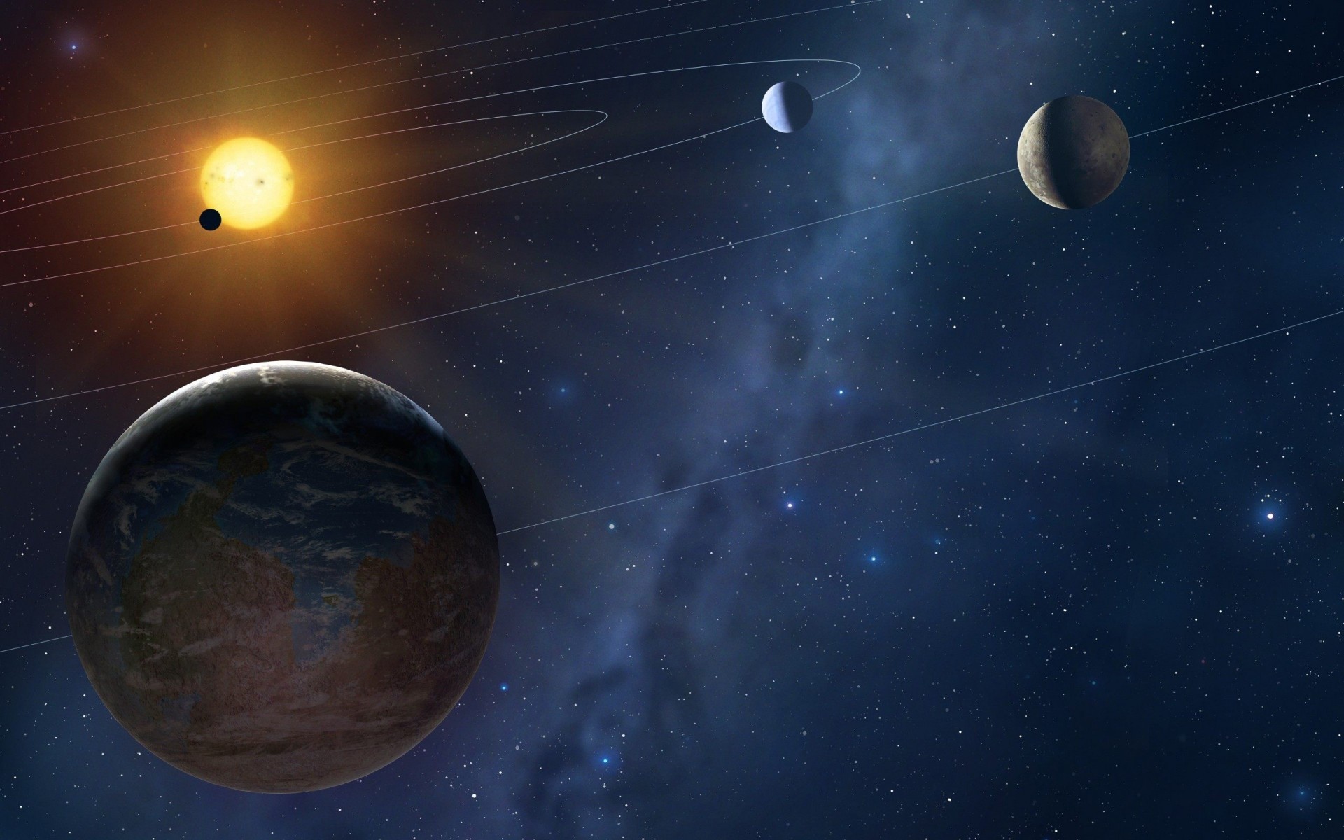 Sistema solare, Sole, Pianeti, Spazio, Arte digitale, Full HD, sfondo per PC