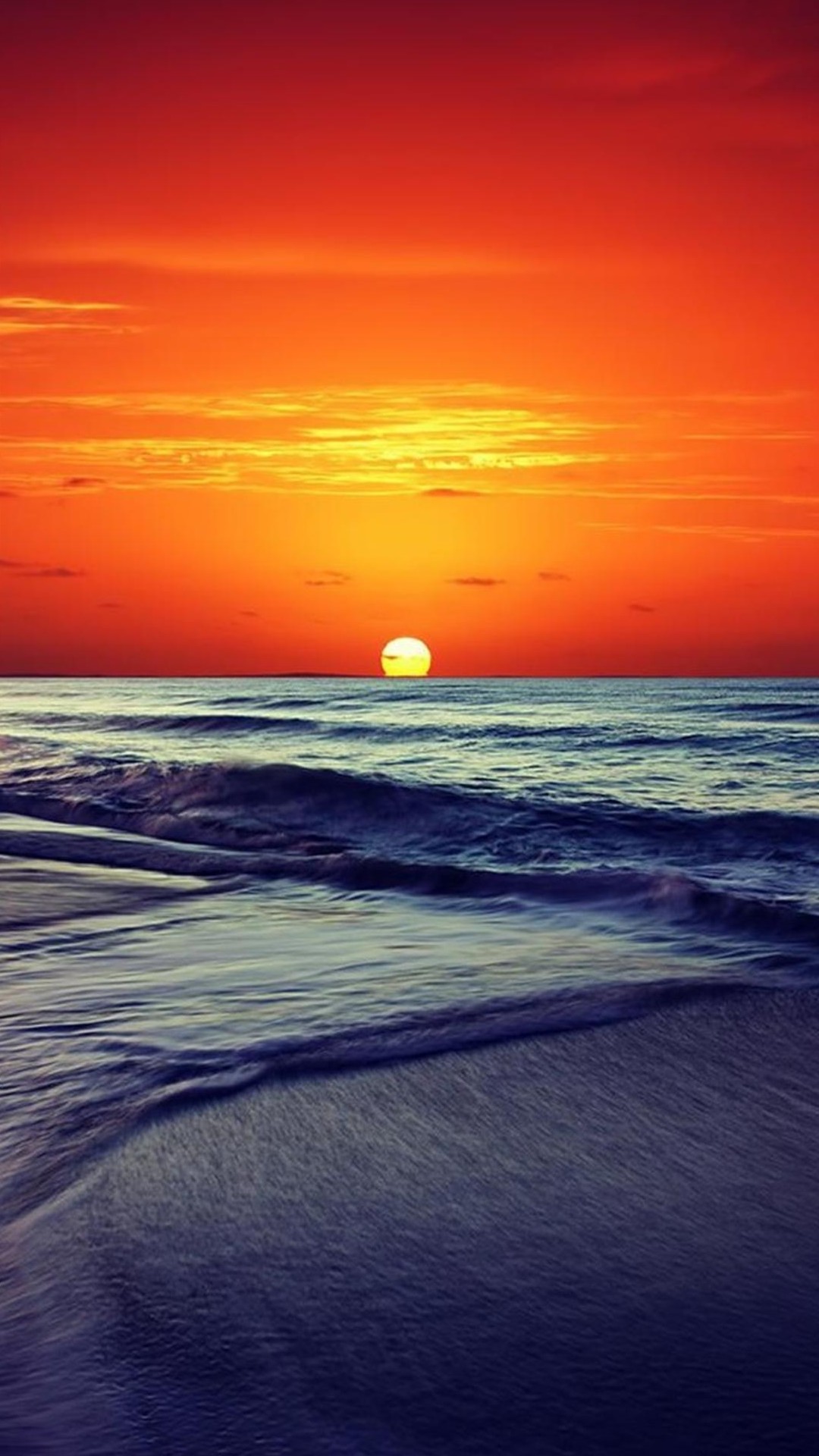 Tramonto, Mare, Onde, Cielo arancione, sfondo LG G2 Full HD