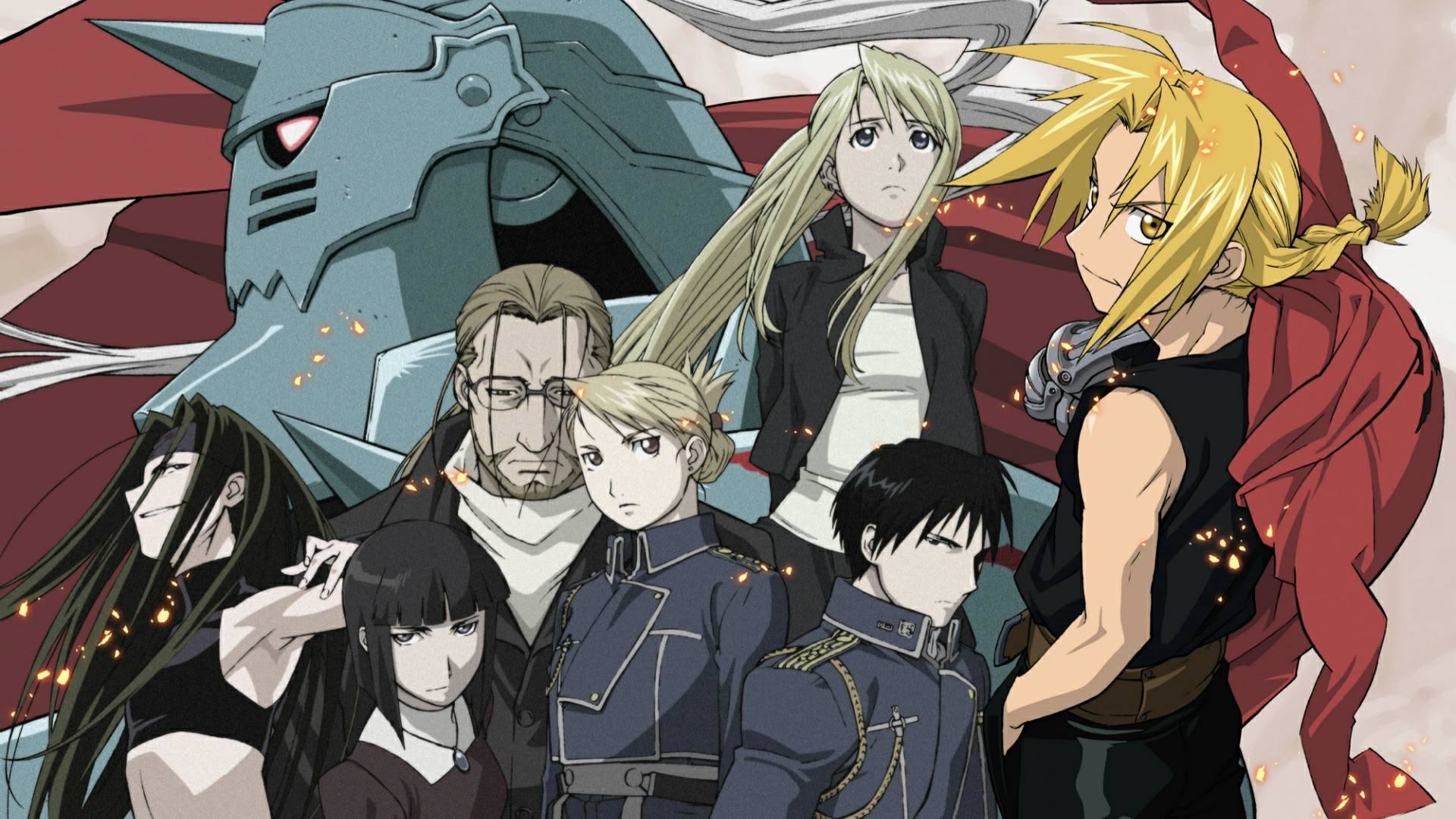 Edward Elric, Alphonse Elric, Winry Rockbell, Roy Mustang, Riza Hawkeye, Fullmetal Alchemist: Brotherhood, sfondo desktop