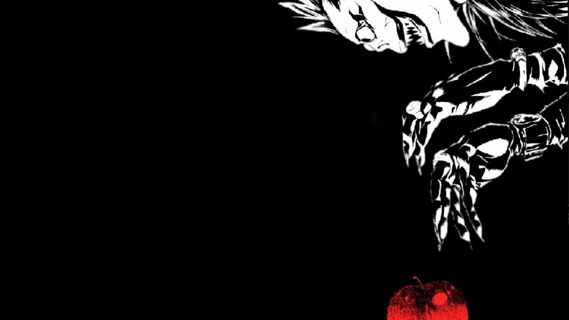 Ryuk, Death Note, Mano, Mela, Sfondo nero, Full HD, wallpaper desktop