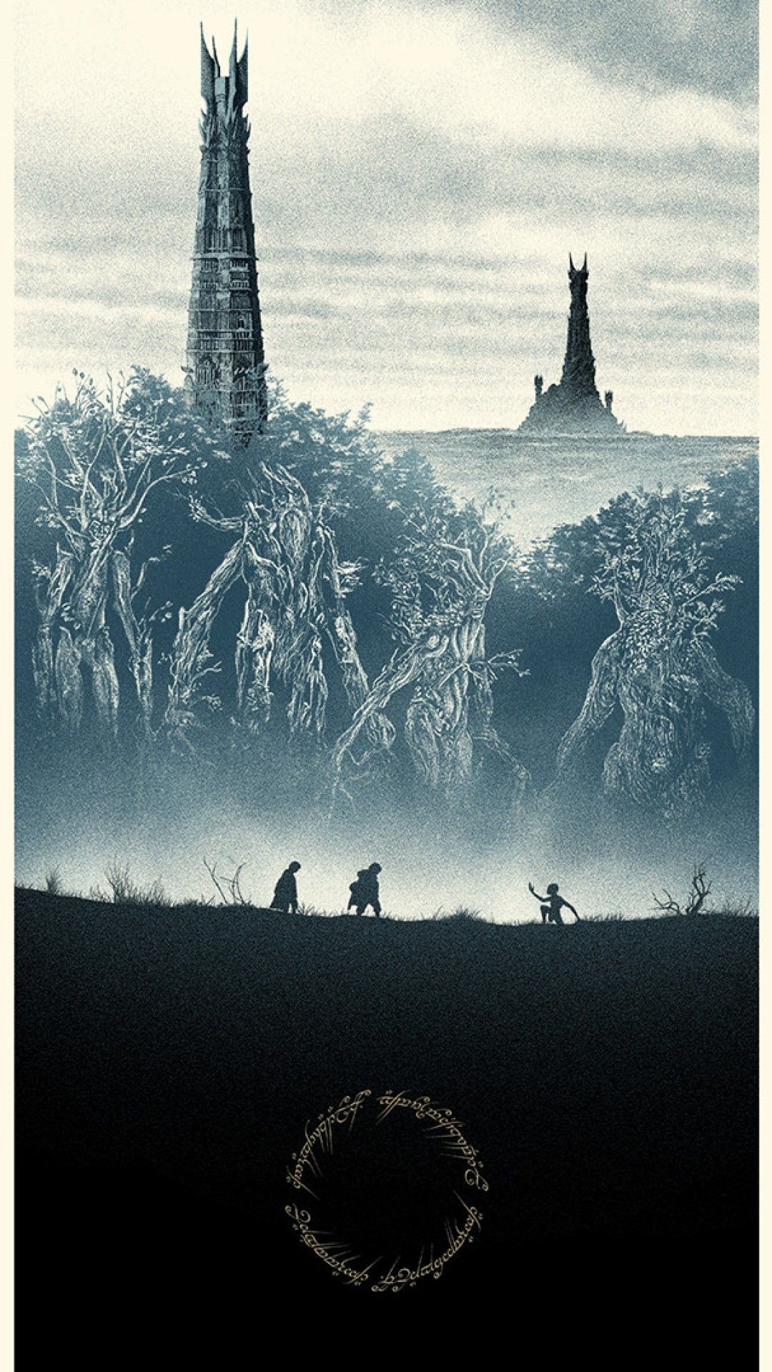 Orthanc, Barad-dûr, Le due torri, Il Signore degli Anelli, Poster minimalista, schermata di blocco