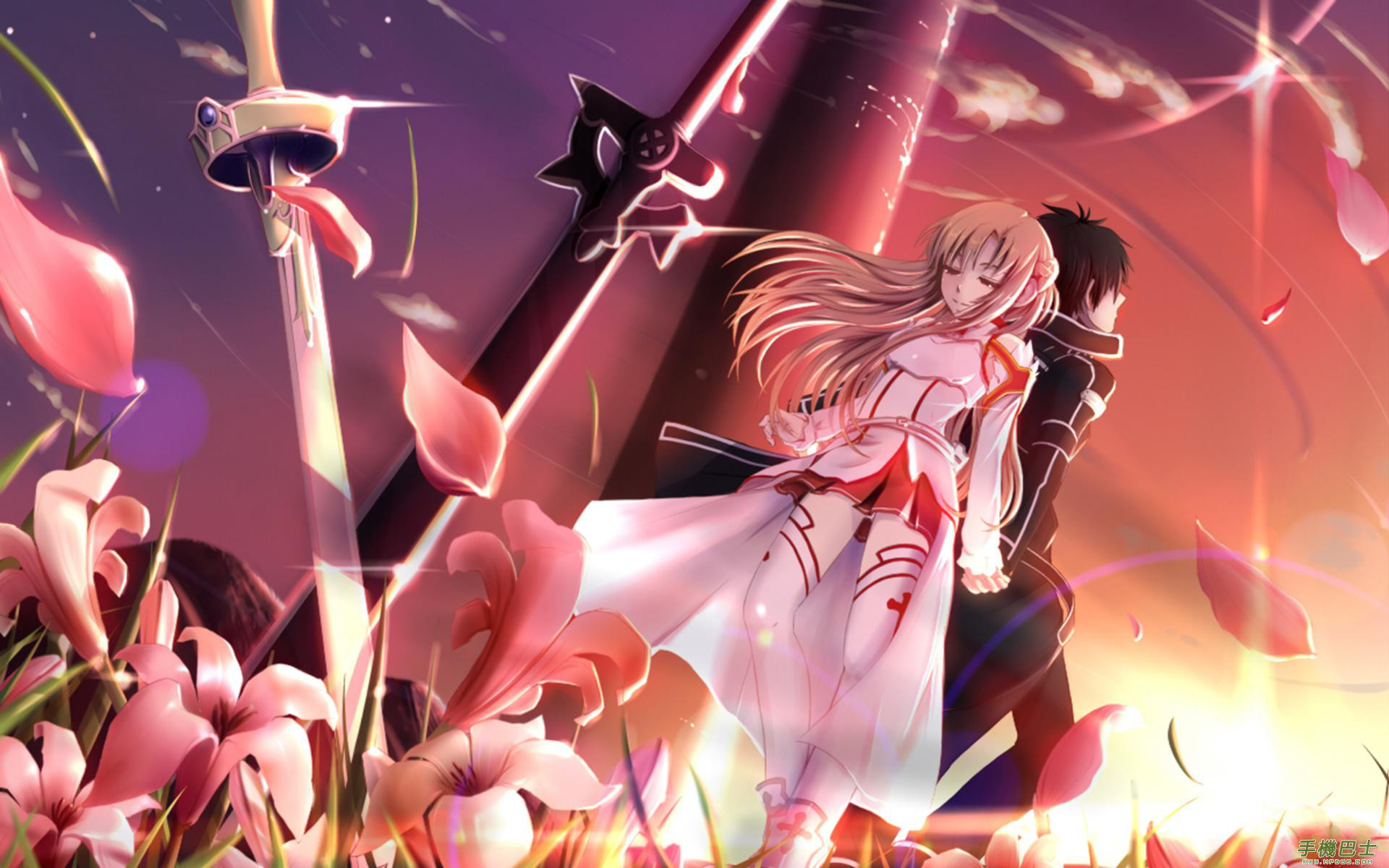 Asuna, Kirito, Sword Art Online, Fiori, Spade, 1920x1200, sfondo MacBook Pro