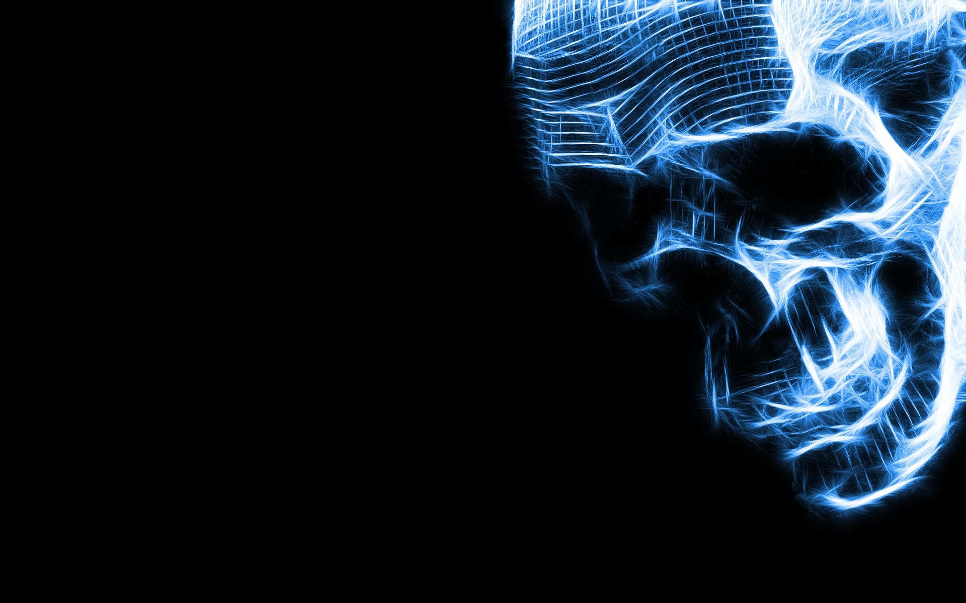 Teschio, Wireframe, Luce blu, Sfondo nero, 16:10 Full HD, wallpaper widescreen
