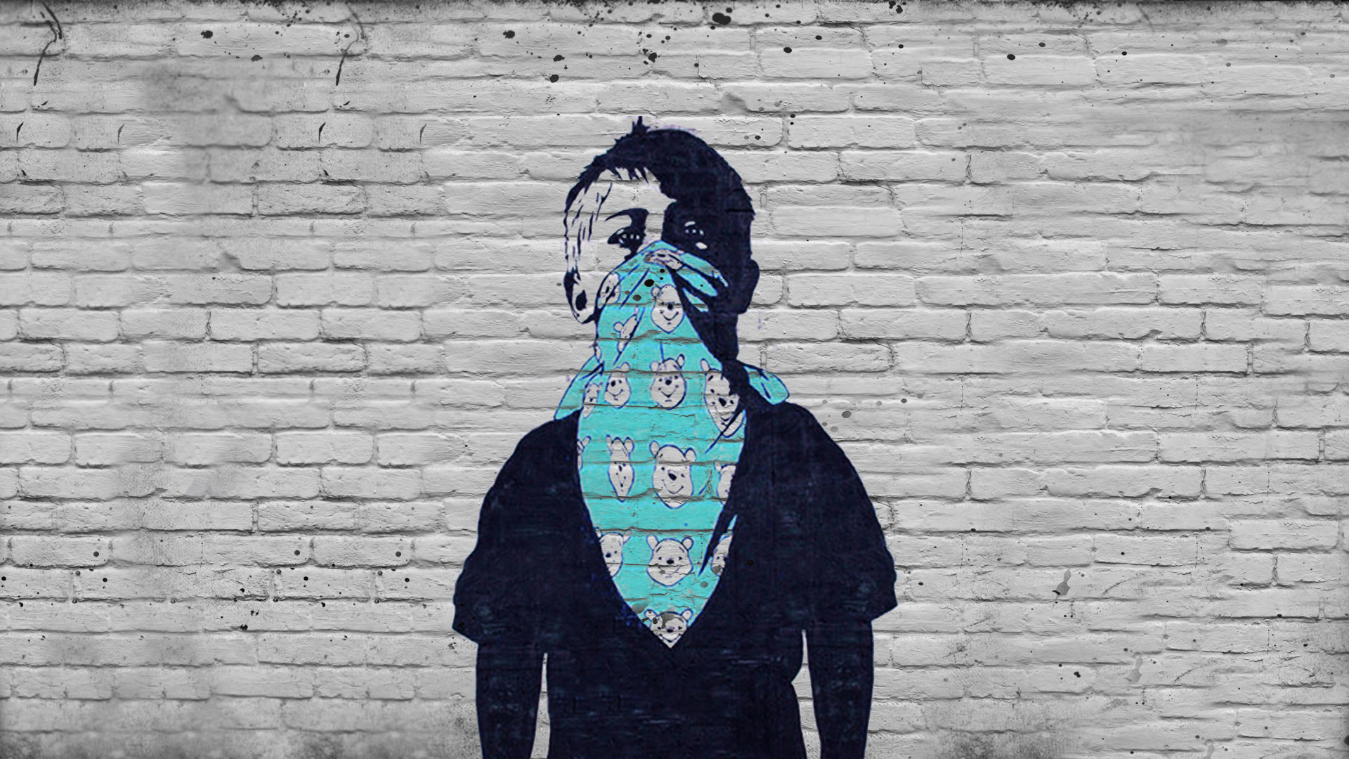 Stencil, Muro di mattoni, Bandana, Ragazzo, Full HD, sfondo per PC