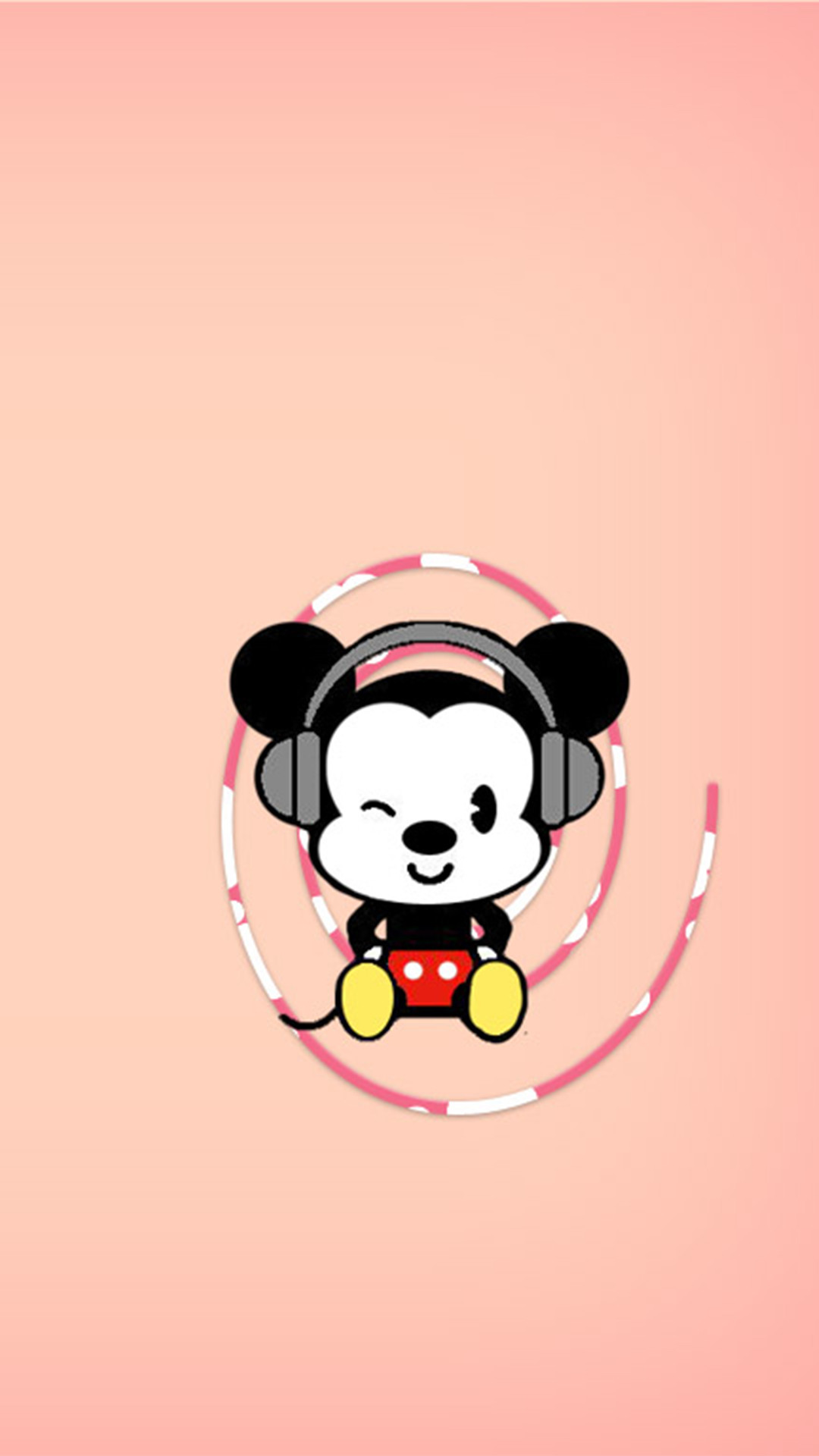 Topolino, Chibi, Cuffie, Sfondo rosa, 1080x1920, schermata di blocco iPhone