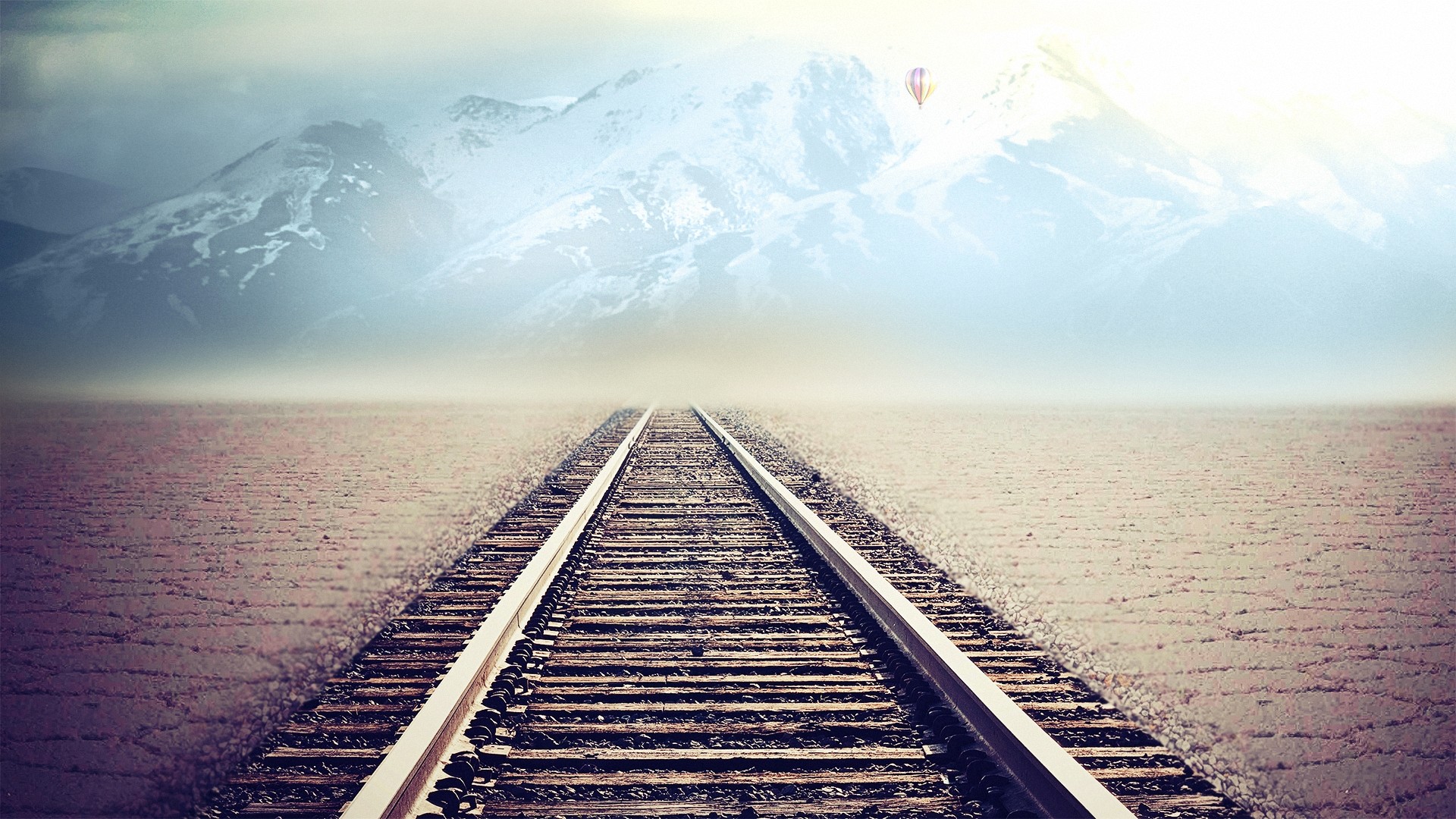 Binari, Montagne innevate, Vintage, Orizzonte, Full HD, sfondo per il tuo computer