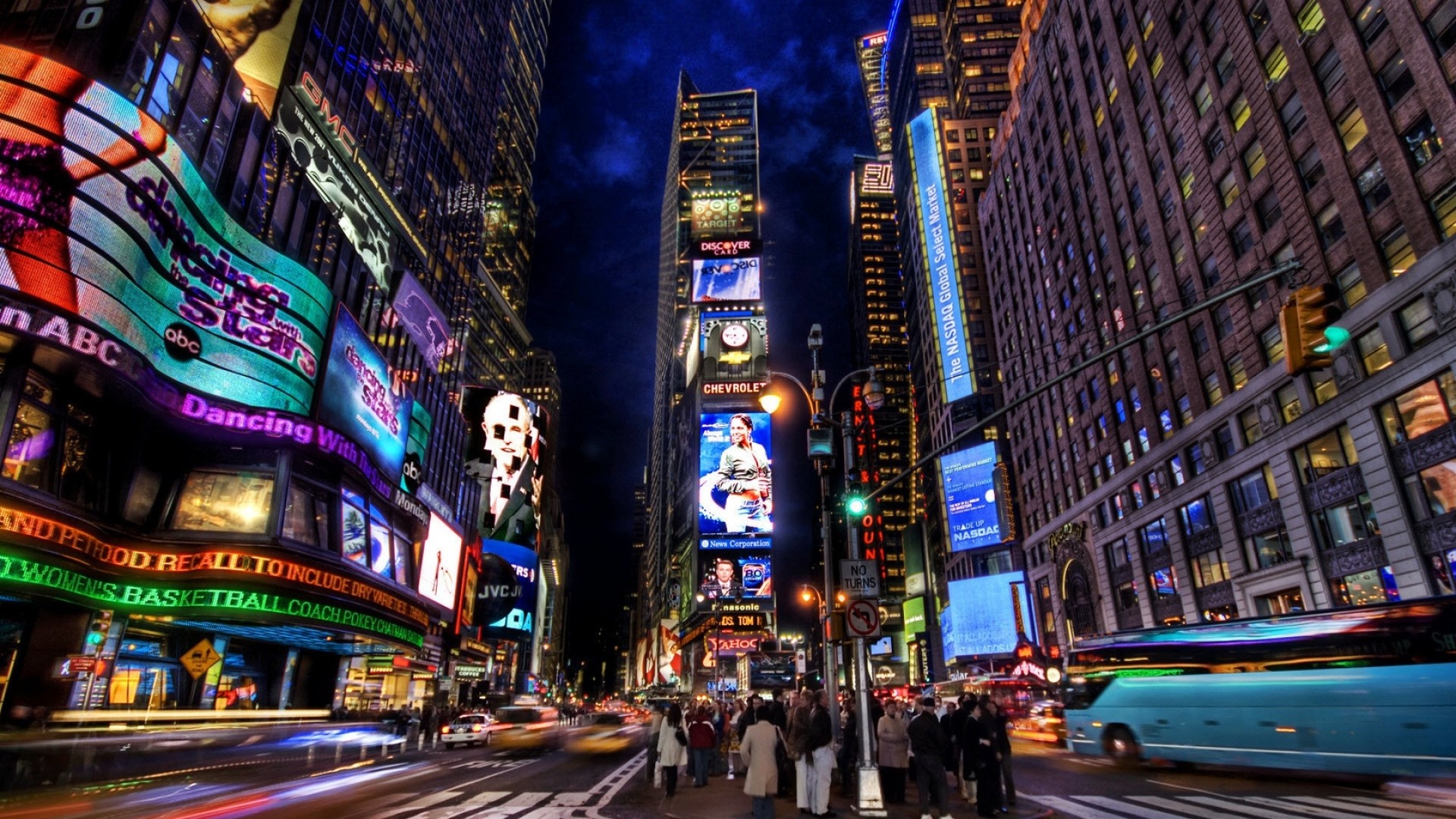 Times Square, New York, Insegne luminose, Notte, Full HD, wallpaper desktop