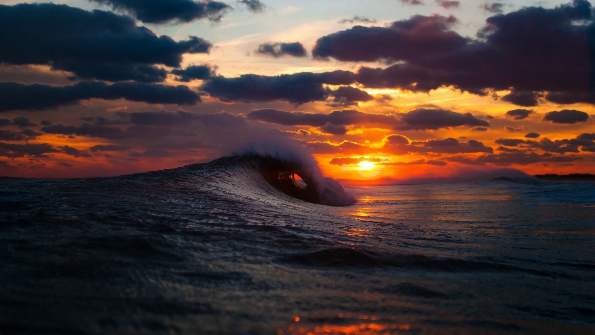 Onda, Tramonto, Nuvole, Oceano, 1920x1080, sfondo per PC