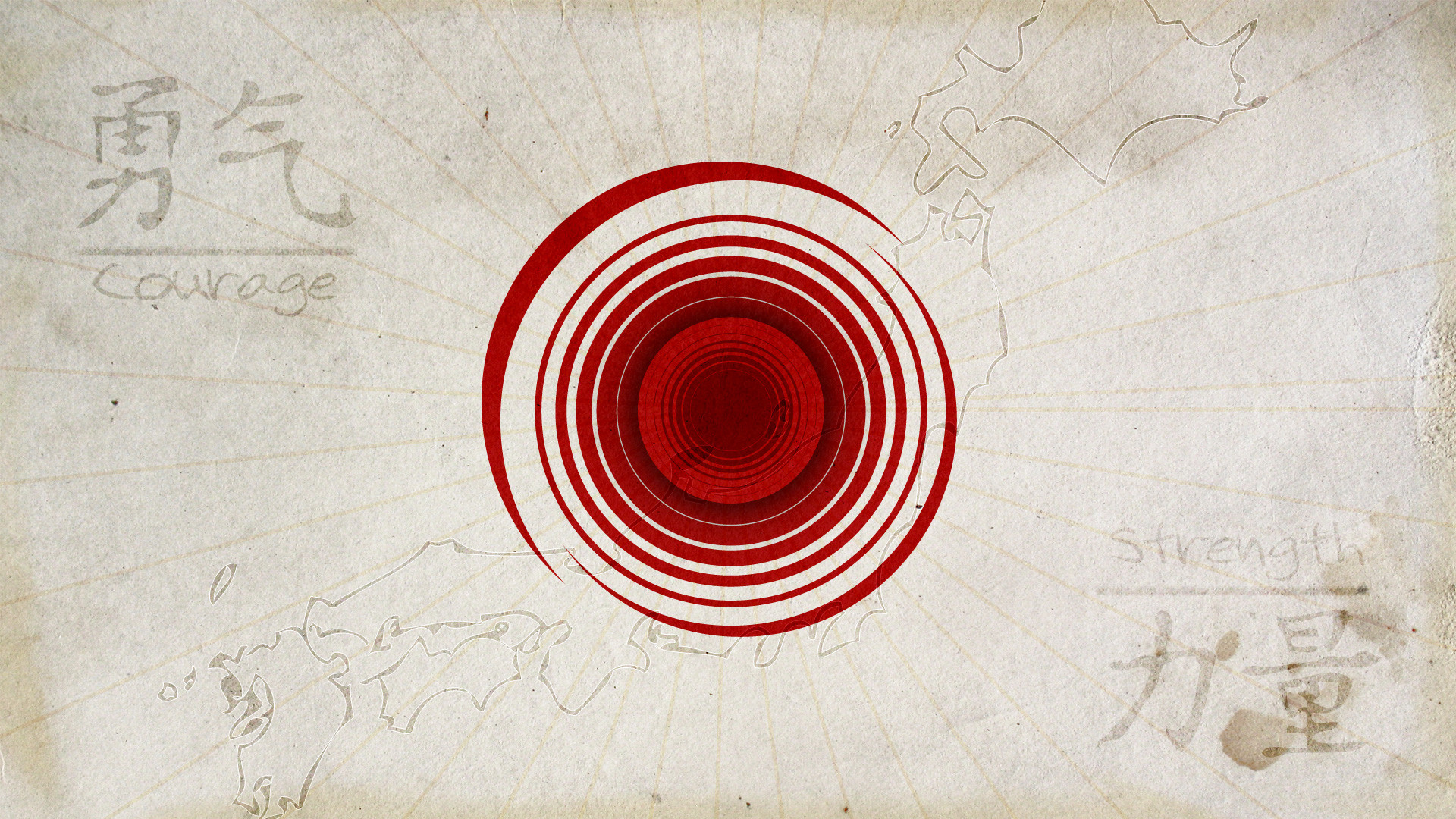 Kanji, Coraggio, Forza, Spirale rossa, Carta antica, Full HD, sfondo per portatile