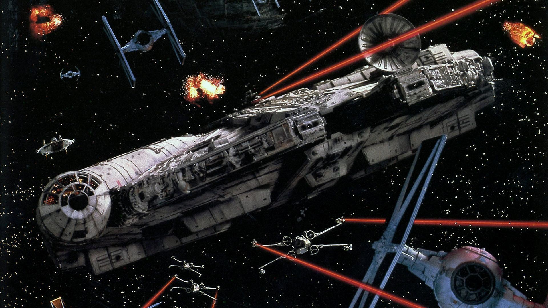 Millennium Falcon, TIE fighter, X-wing, Star Wars, Battaglia spaziale, sfondo desktop Full HD