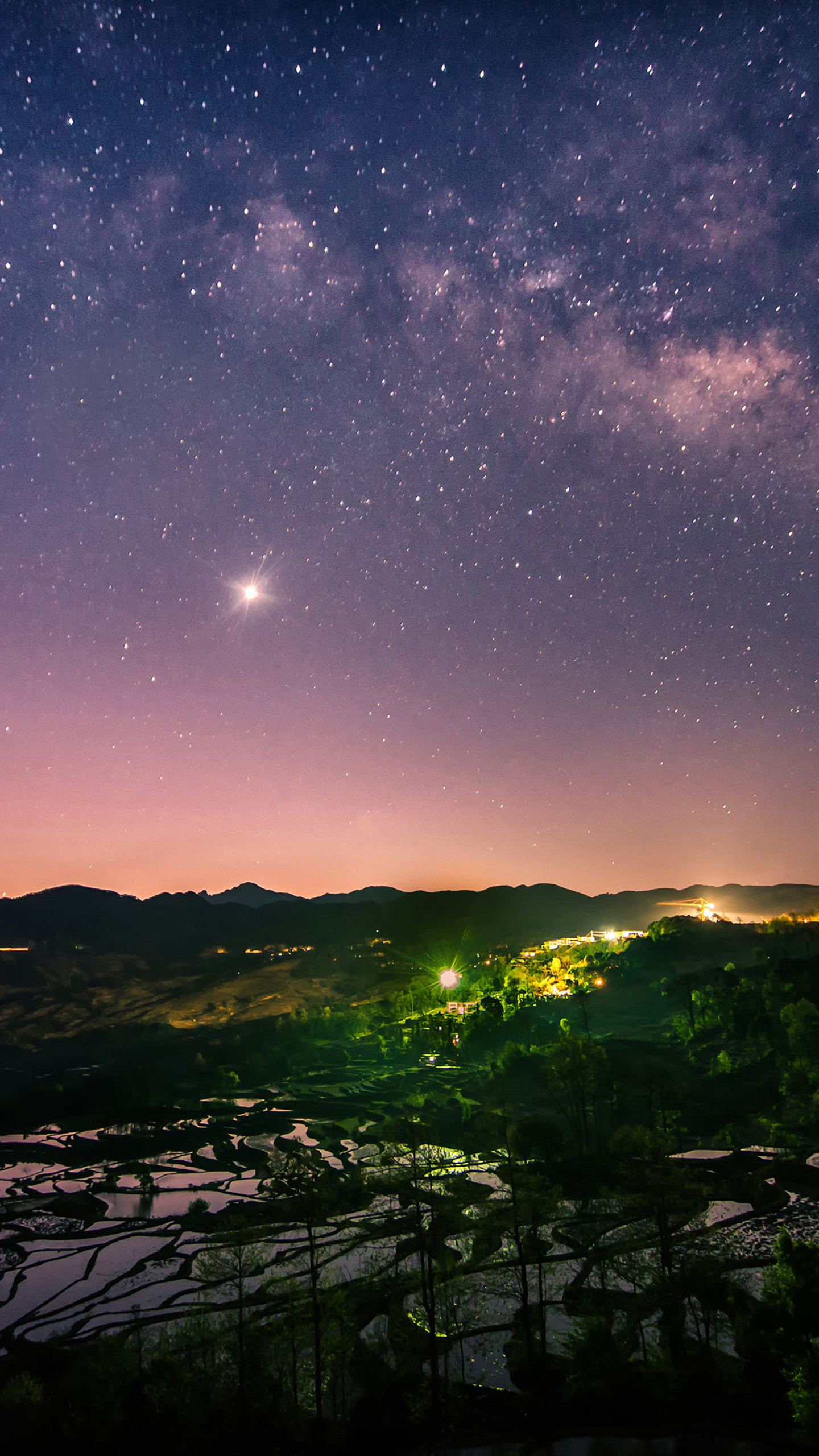 Via Lattea, Cielo stellato, Risaie terrazzate, Notte, sfondo Galaxy S6