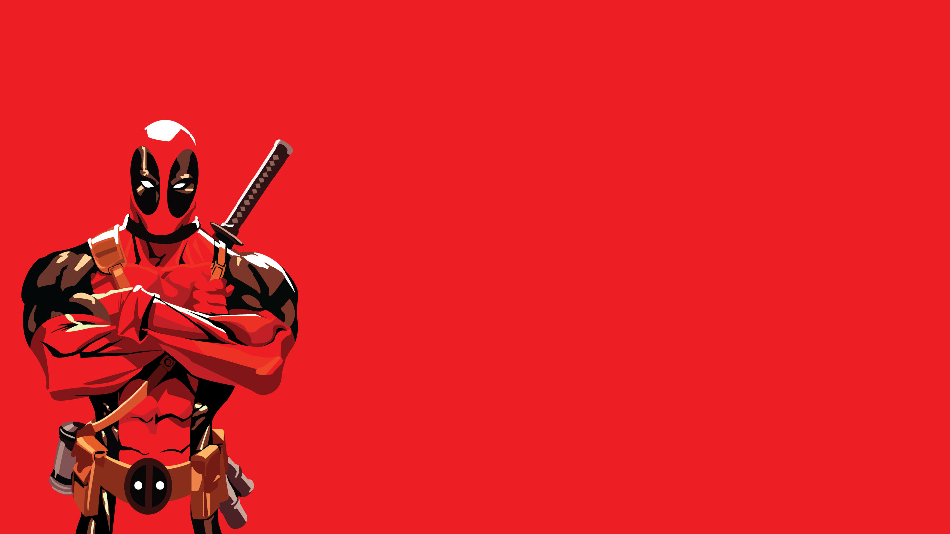 Deadpool, Braccia incrociate, Katana, Sfondo rosso, 1920x1080, wallpaper desktop