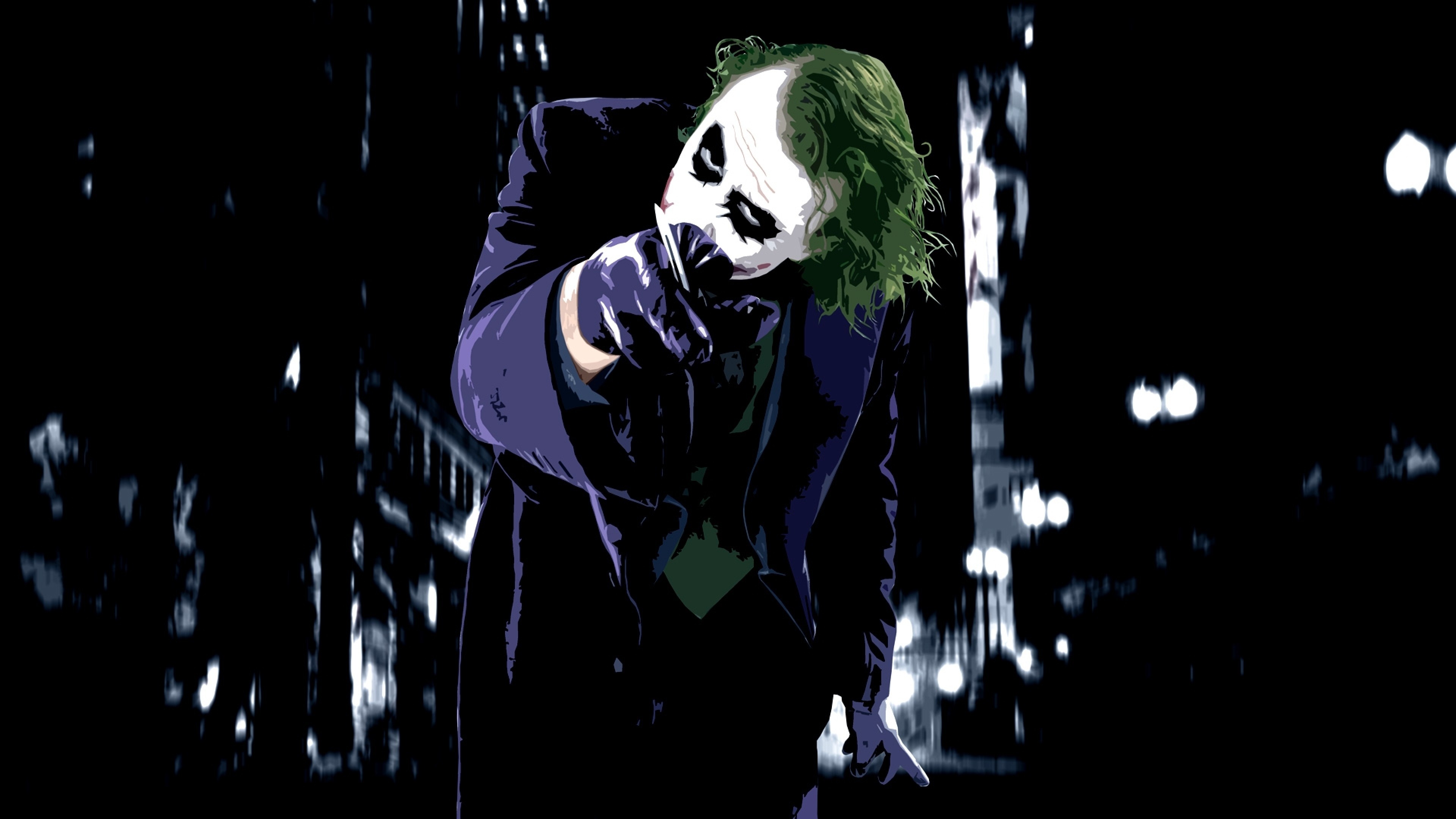 Joker, Heath Ledger, Il cavaliere oscuro, Notte, 4K, sfondo per PC