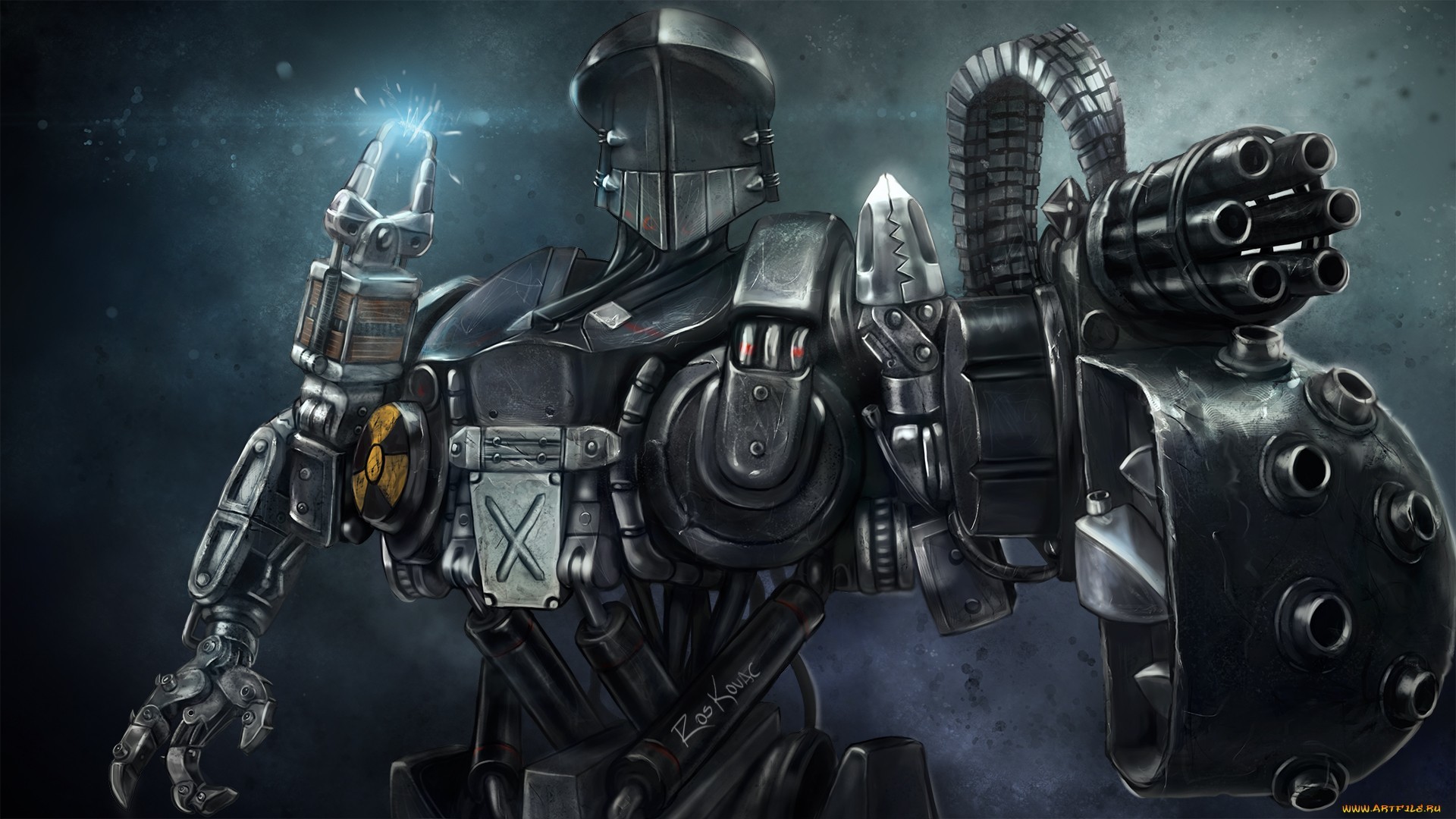 Mech, Robot da combattimento, Mitragliatrice, Arte digitale, Full HD, sfondo desktop