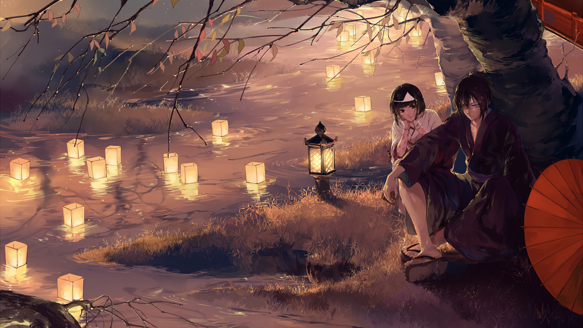 Yato, Hiyori Iki, Noragami, Lanterne, Sera, Full HD 1080p, sfondo desktop