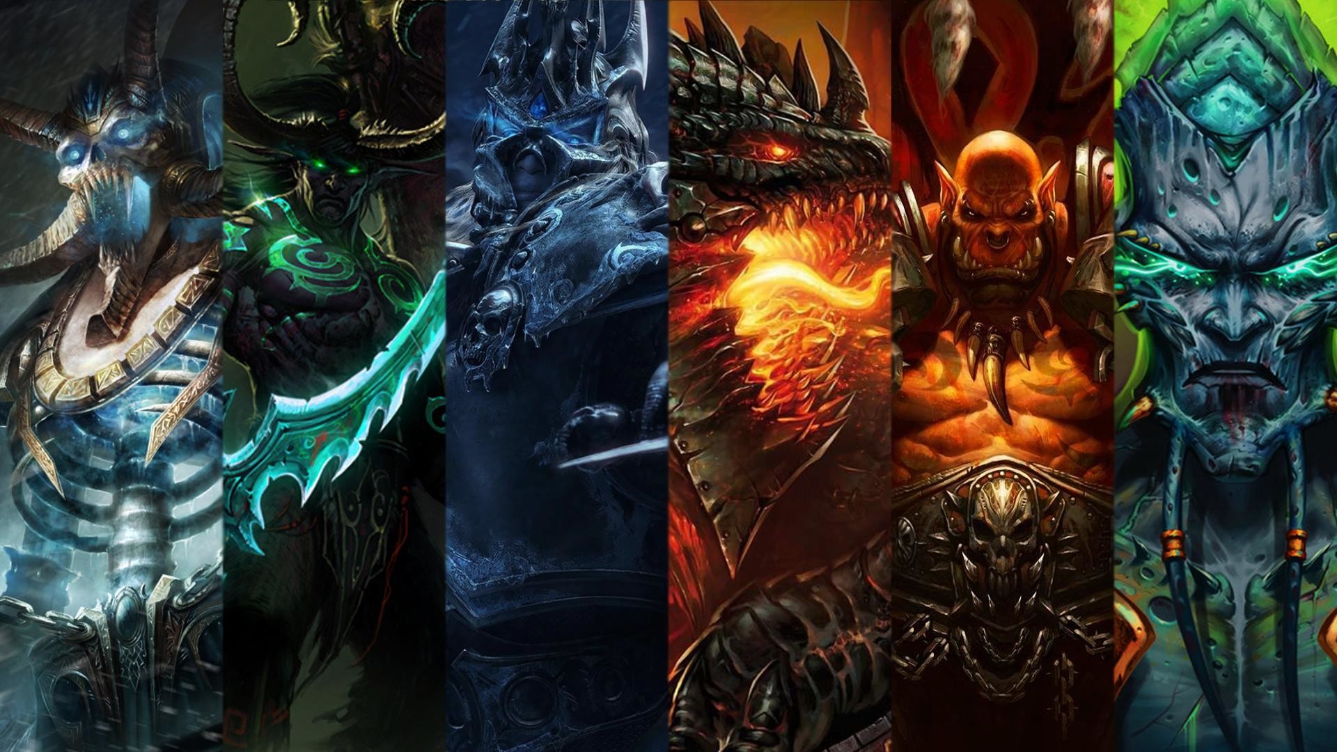 Re dei Lich, Alamorte, Garrosh Malogrido, Illidan Grantempesta, World of Warcraft, Collage, sfondo desktop