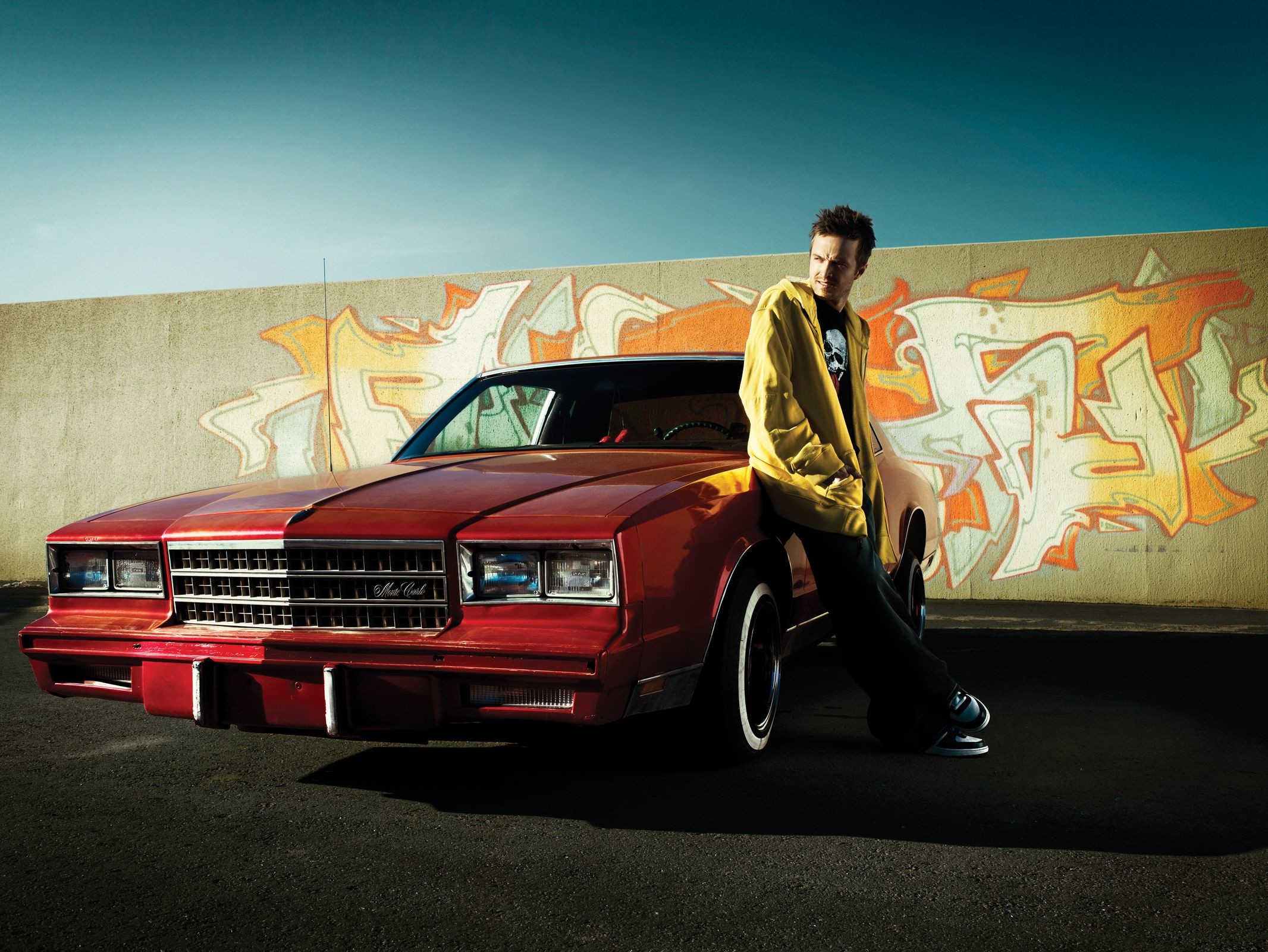 Jesse Pinkman, Aaron Paul, Breaking Bad, Chevrolet Monte Carlo, Graffiti, sfondo Full HD per tablet