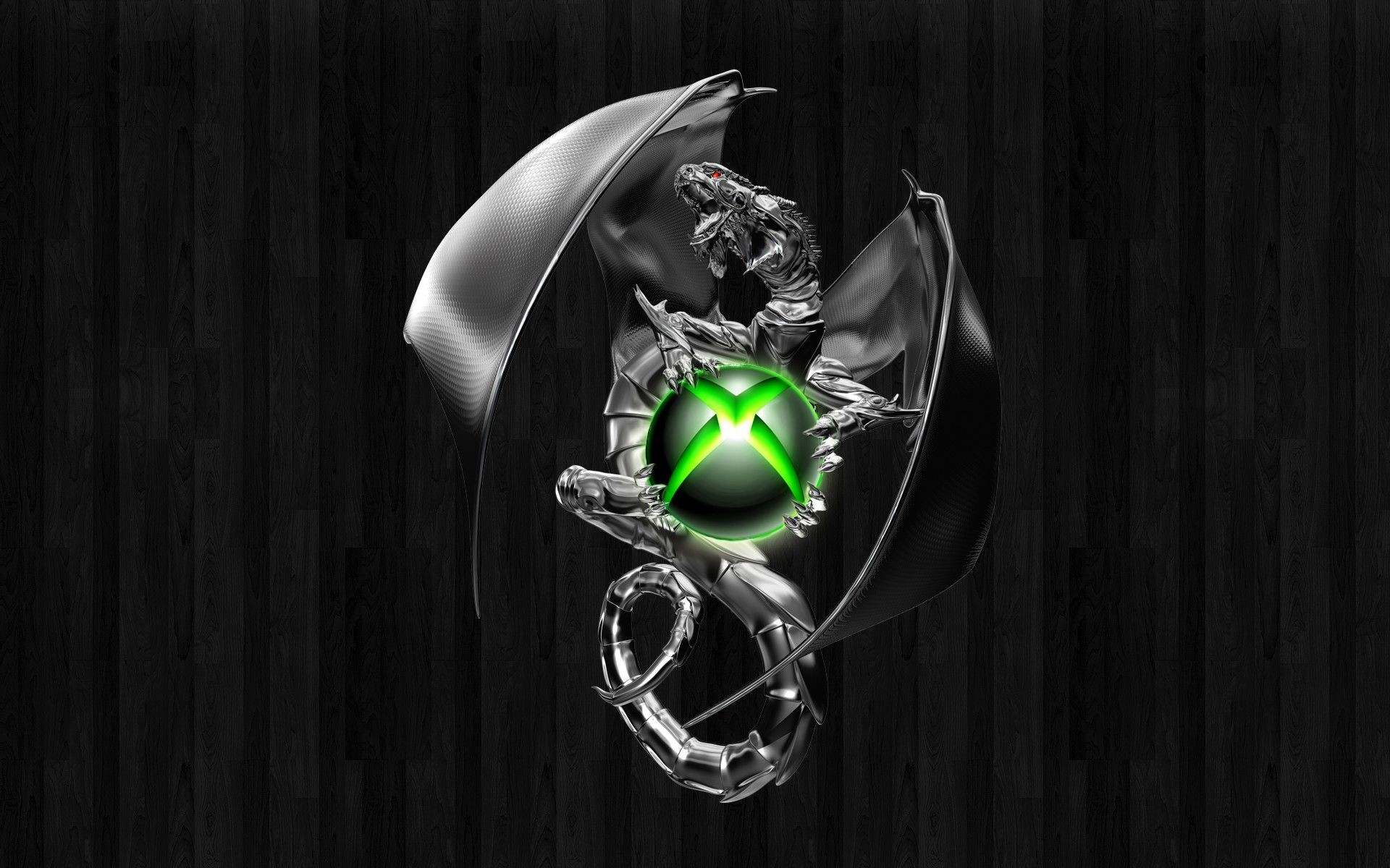 Logo Xbox, Drago, Metallo, Verde, Full HD, sfondo desktop