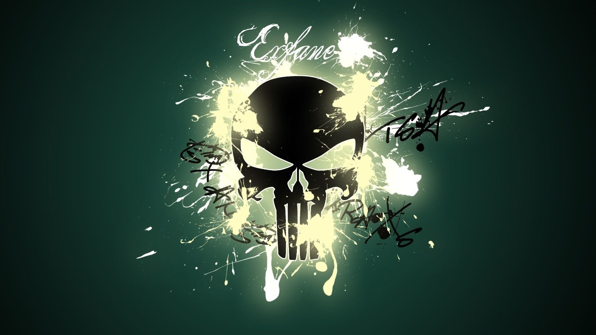 Teschio del Punitore, The Punisher, Schizzi, Toni verdi, Full HD 1080p, sfondo desktop