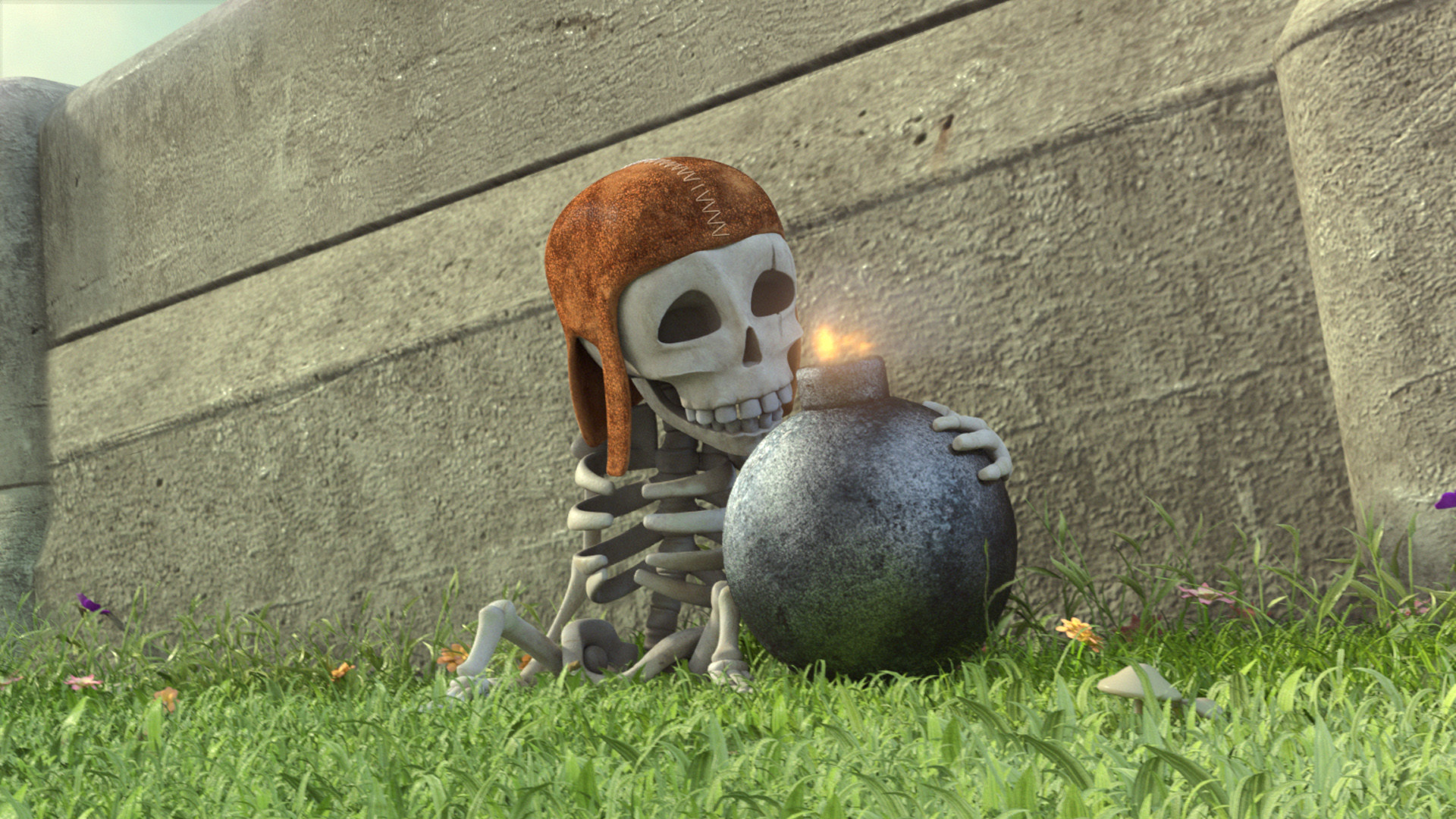 Scheletro, Bomba, Clash of Clans, Mura, Prato, Full HD, sfondo Windows 11
