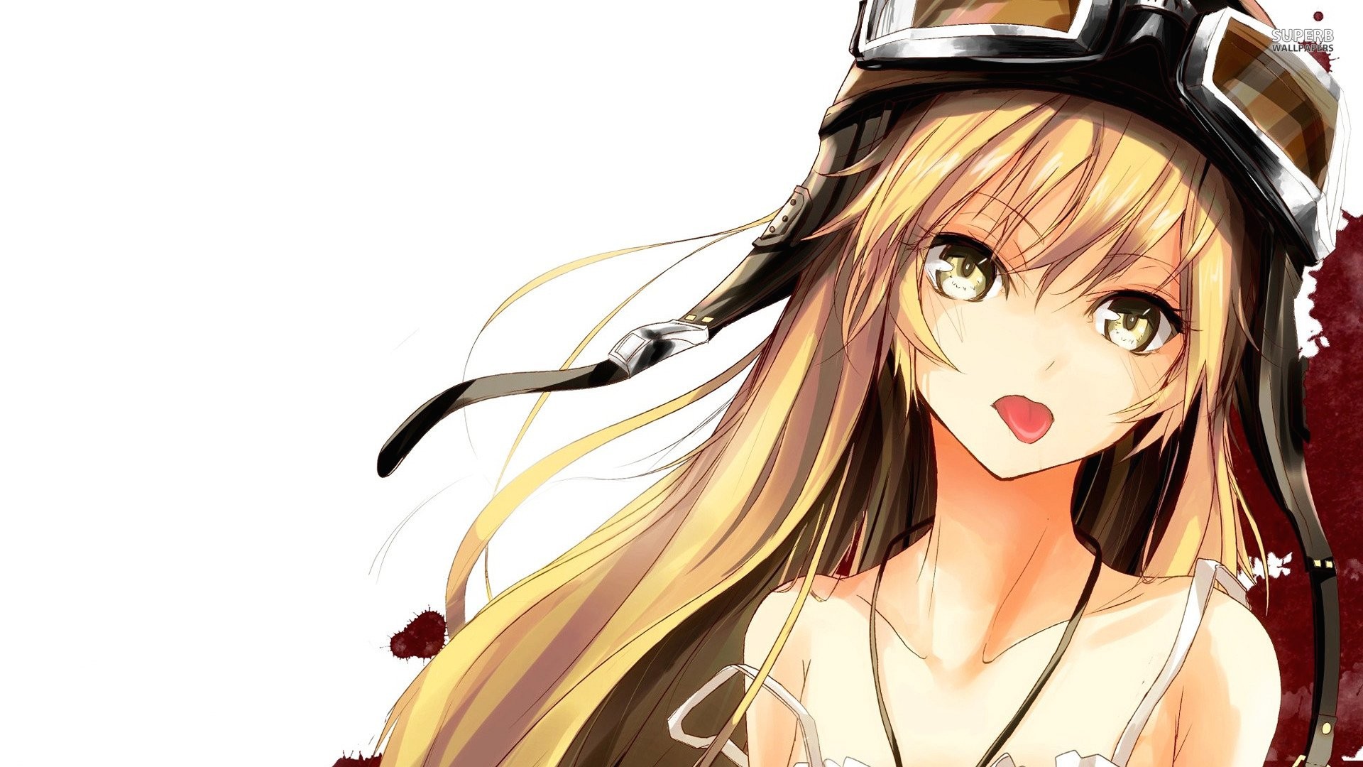 Ragazza anime, Occhiali da aviatore, Capelli biondi, Sfondo bianco, wallpaper desktop Full HD