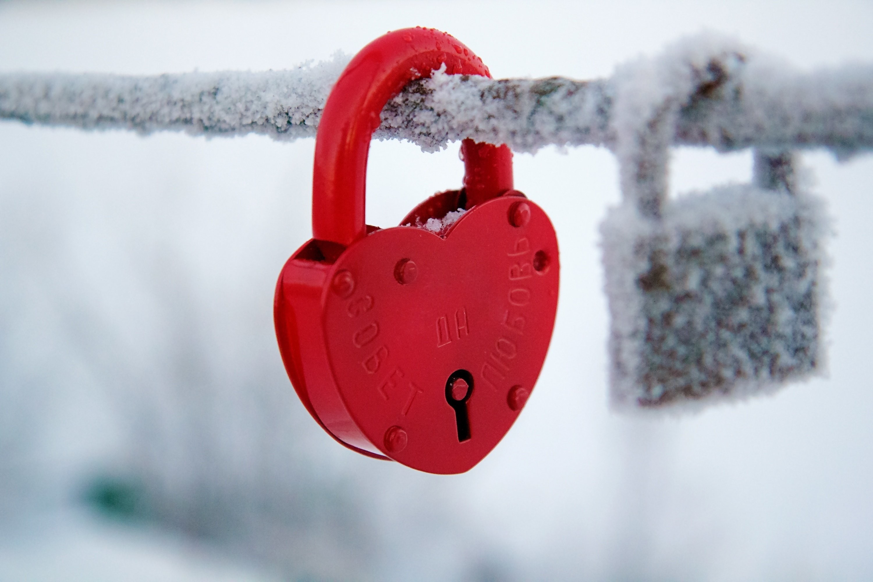 Lucchetto a cuore, Neve, Inverno, 2K, wallpaper per computer