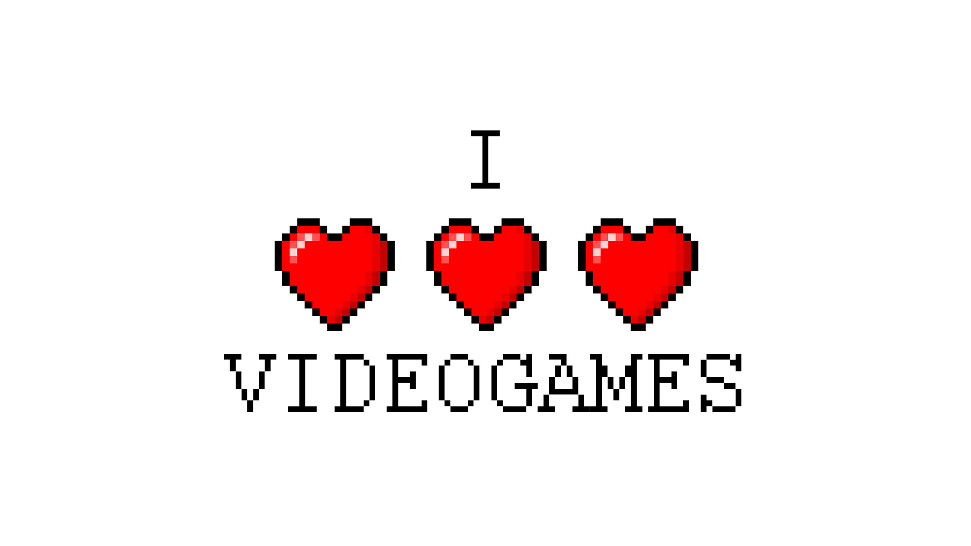 I love videogames, Cuori pixel, Pixel art, Sfondo bianco, Full HD, wallpaper per portatile